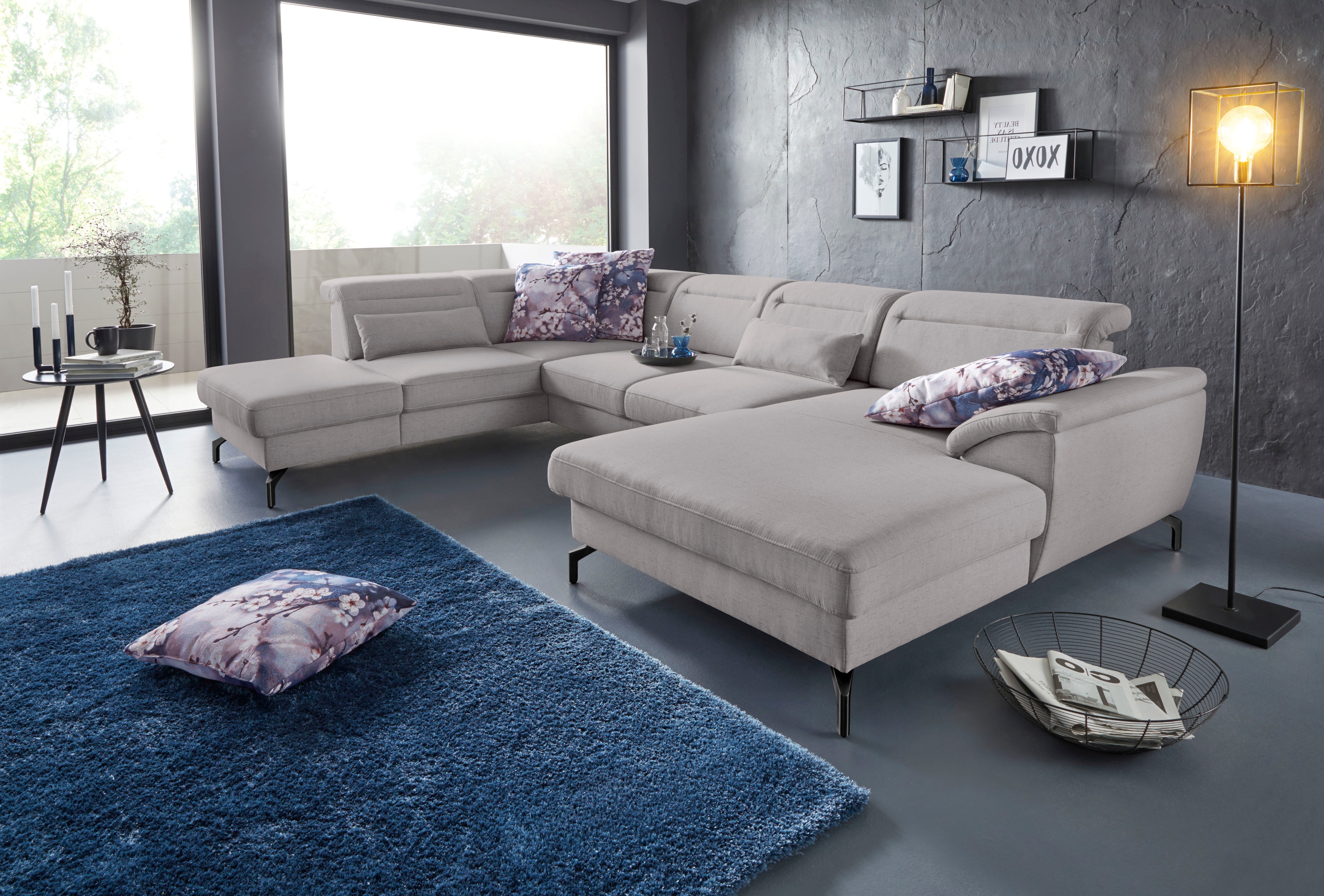 sit&more Wohnlandschaft "Percy U-Form" 15 cm Fußhöhe, Sitztiefenverstellung, wahlweise in 2 Fußfarben