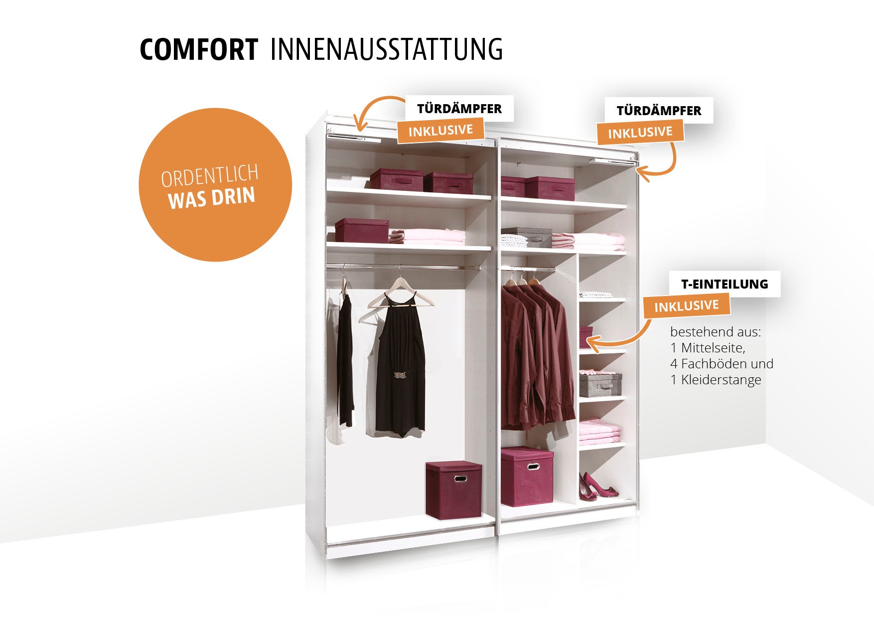 STAUD Schwebetürenschrank »Sinfonie Plus, edles Design in hochwertiger Qualität, Made in Germany«, Mit vier verschiedenen Ausstattungsvarianten