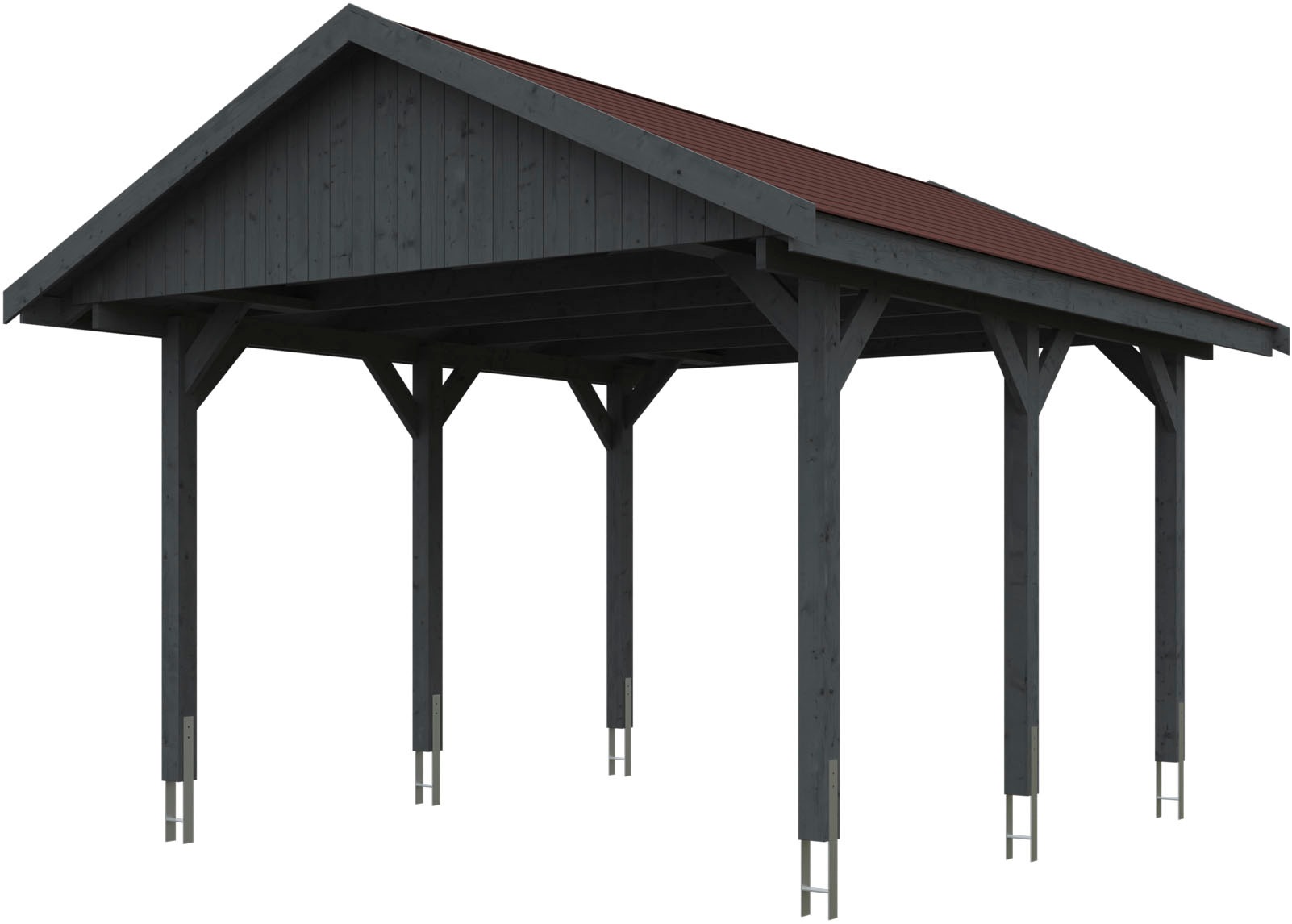 Einzelcarport SKANHOLZ, grau, Carports, "Wallgau", mit roten Dachschindeln