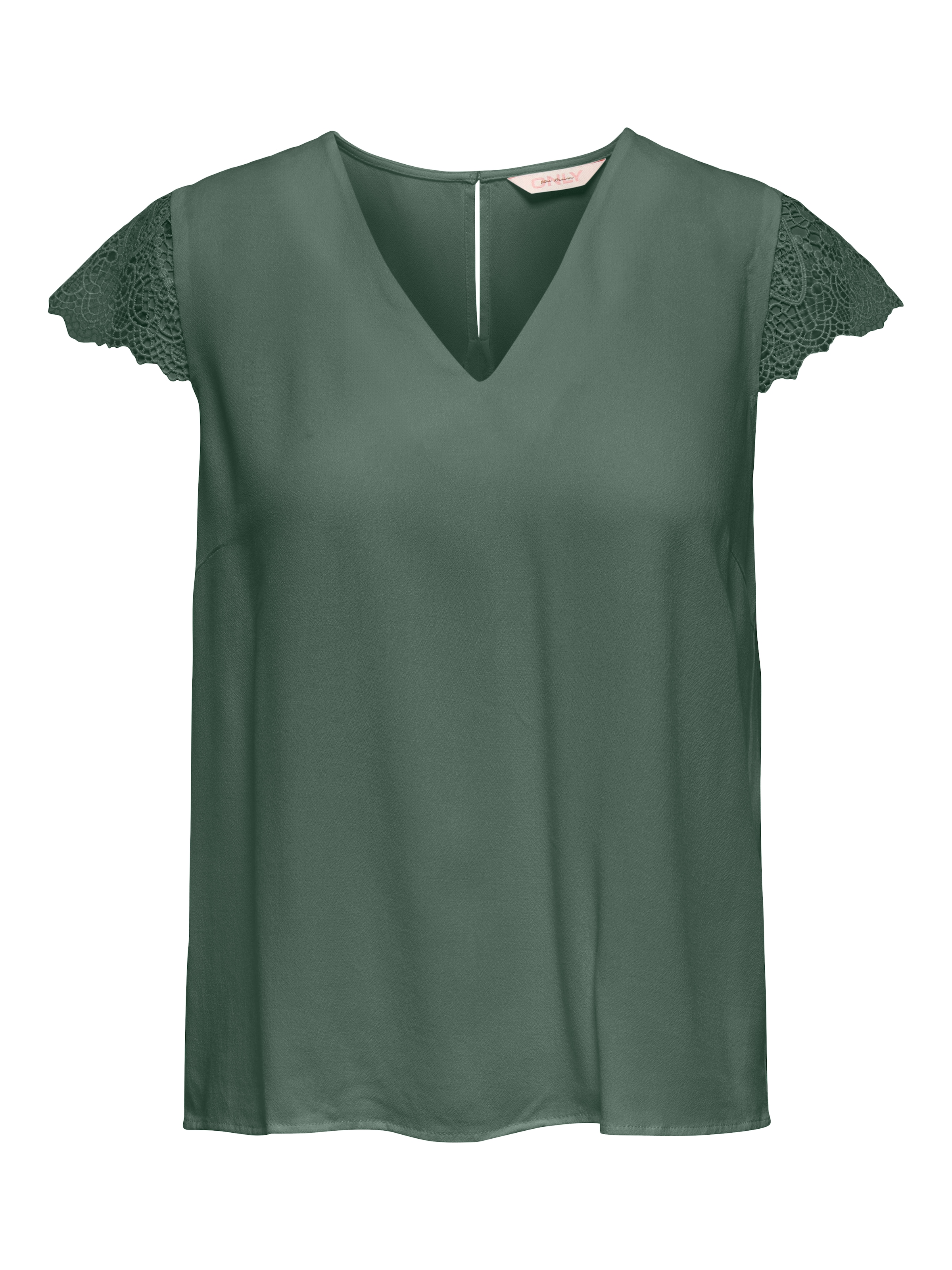ONLY Kurzarmbluse "ONLELVA-VIA S/S DETAIL TOP WVN CS FR" Viskose, Spitze günstig online kaufen