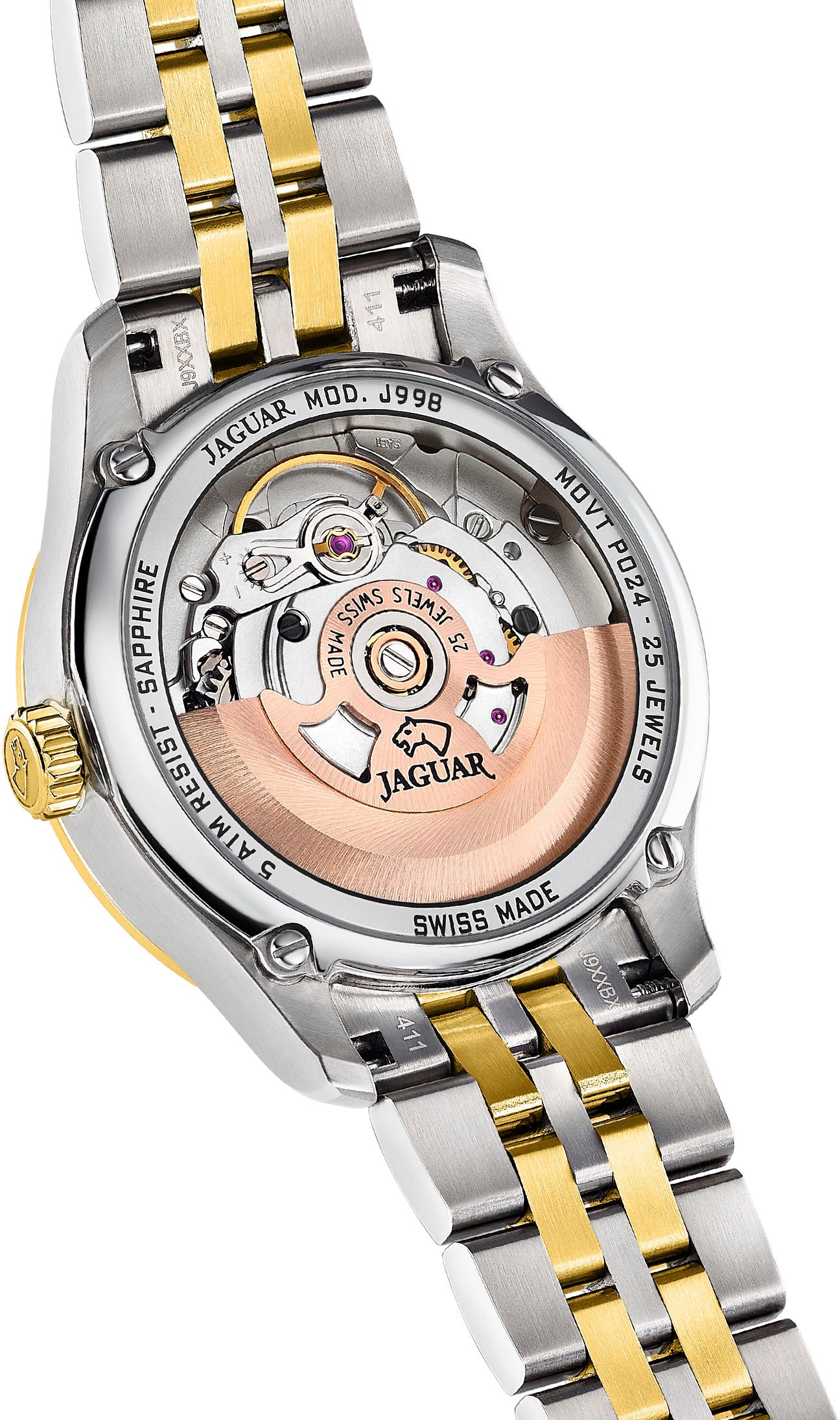 Jaguar Automatikuhr, Armbanduhr, Damenuhr, Swiss Made, Edelstahlarmband, Saphirglas