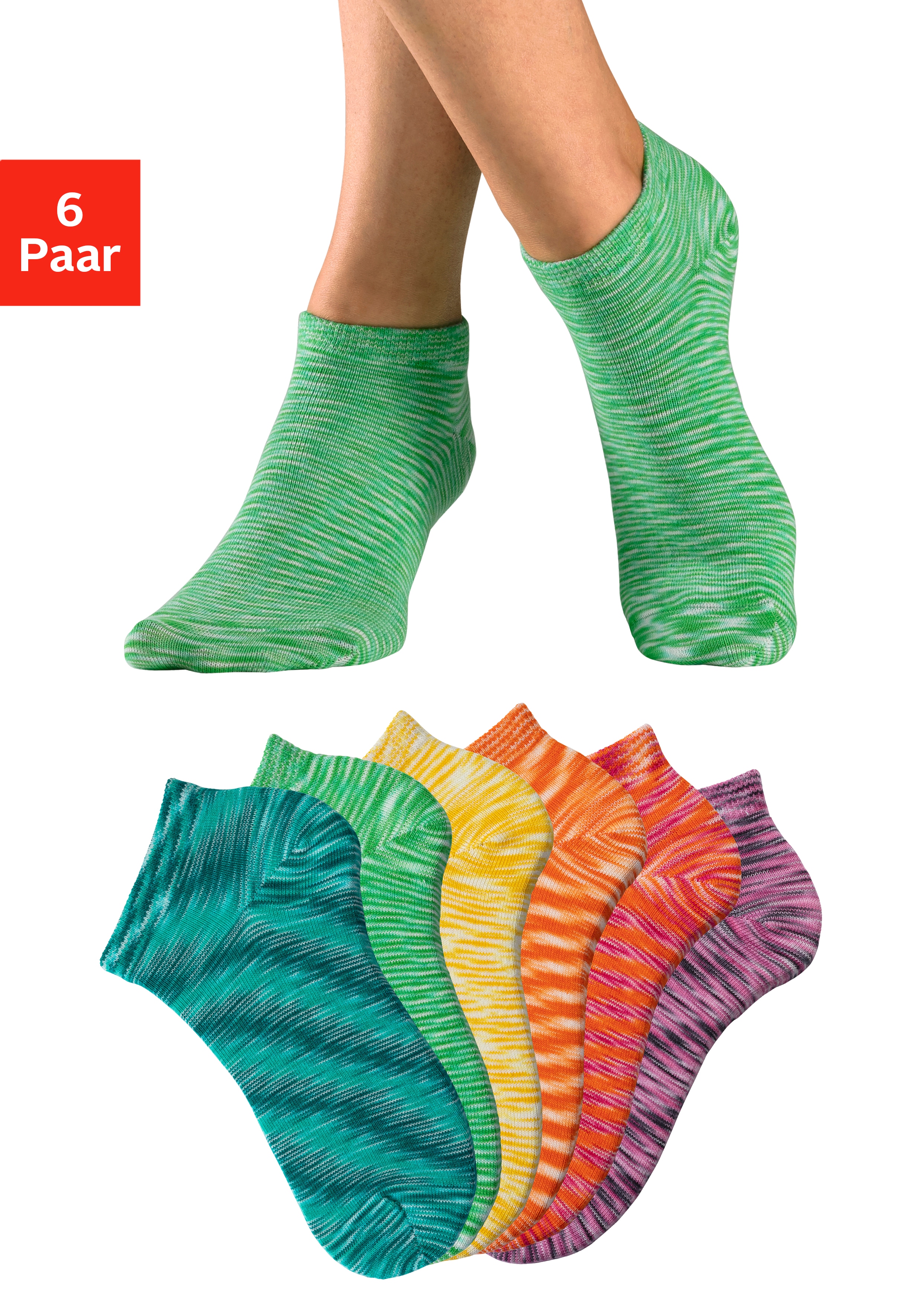 H.I.S Sneakersocken "mit farbig bedrucktem Garnen, unterschiedliche Designs" Packung, 6 Stk. tlg. mit farbigem Garn