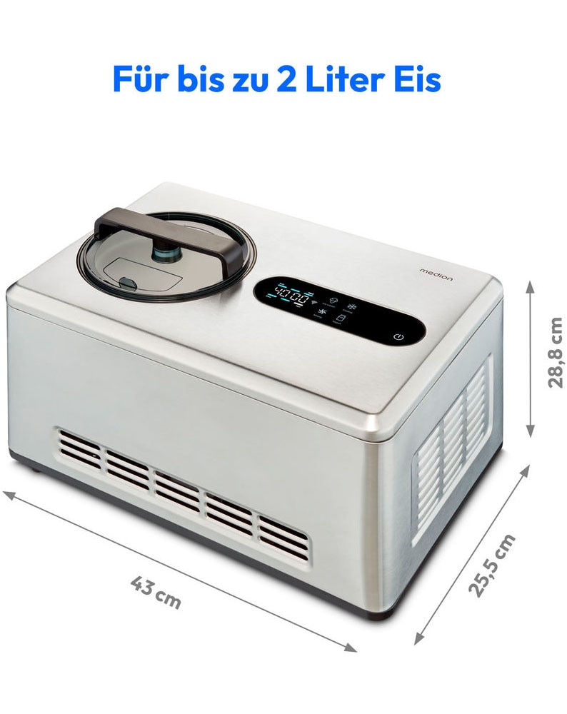 Medion® Eismaschine »MD 12170, Rezeptfunktion über die App«, 220 W, 2 Liter, herausnehmbarer Edelstahl-Eisbehälter