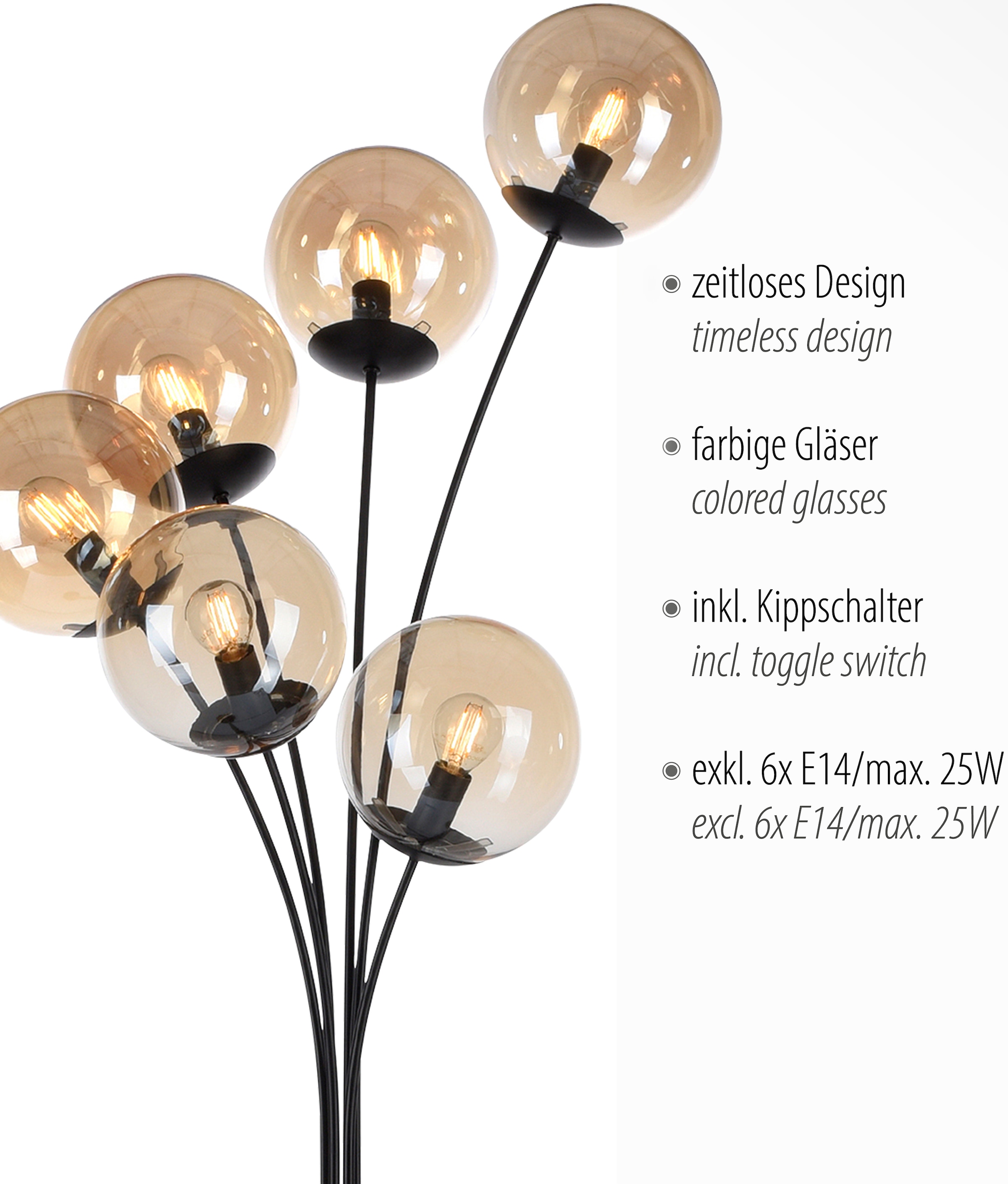»Nymölla«, schwarz andas flammig-flammig, Stehlampe großen BAUR amberfarbigen Glaskörpern, lackiert | 6 Oberfläche mit