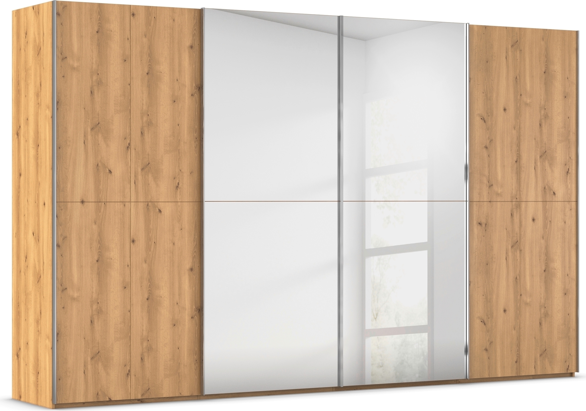 rauch Schwebetürenschrank "Kleiderschrank Schrank Garderobe Schlafzimmerschrank SCALE-WOOD" edle geteilte Front in massiver Asteiche mit Spiegel MADE IN GERMANY