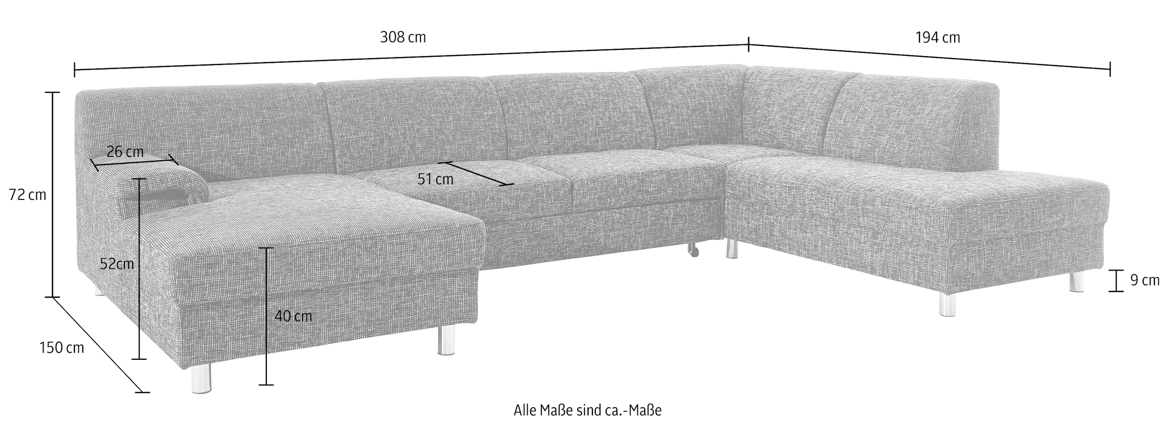 INOSIGN Wohnlandschaft »Jamie, U-Form,«, wahlweise mit Bettfunktion
