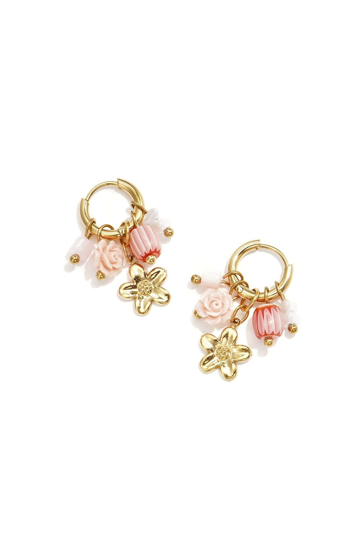 Adelia´s Paar Creolen »Ohrringe Creolen mit Blumen- und Rosenanhängern aus Edelstahl« Trendig mit Blumen-, Rosen- und Perlenanhängern
