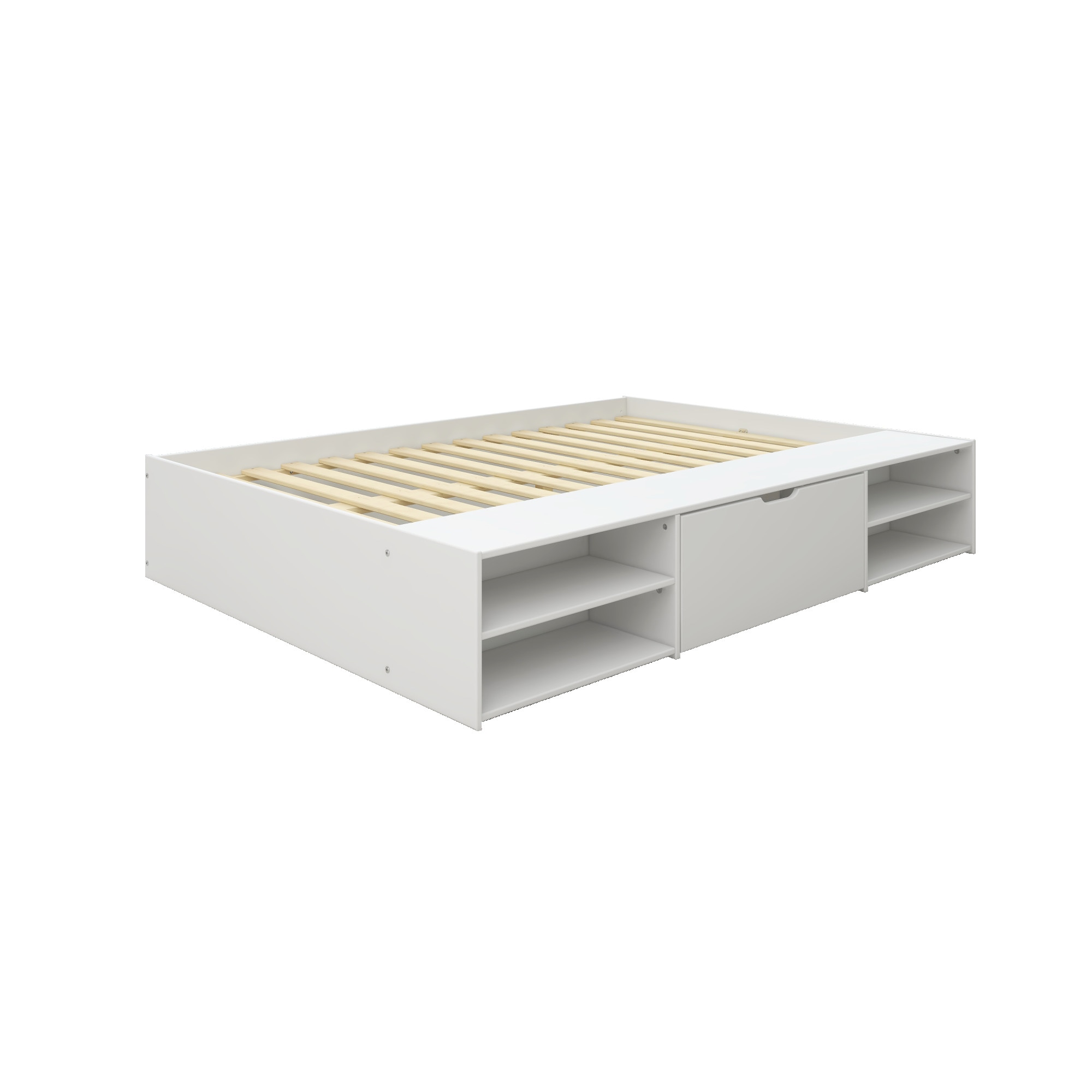 Home affaire Stauraumbett »Cavan, Jugendbett, Podestbett, Futonbett, Made in EU«, (Breite/ Belastbarkeit: 120cm/200 KG, 90cm/ 100KG), inklusive Lattenrost, viel Stauraum, breite Ablage, FSC® zertifiziert