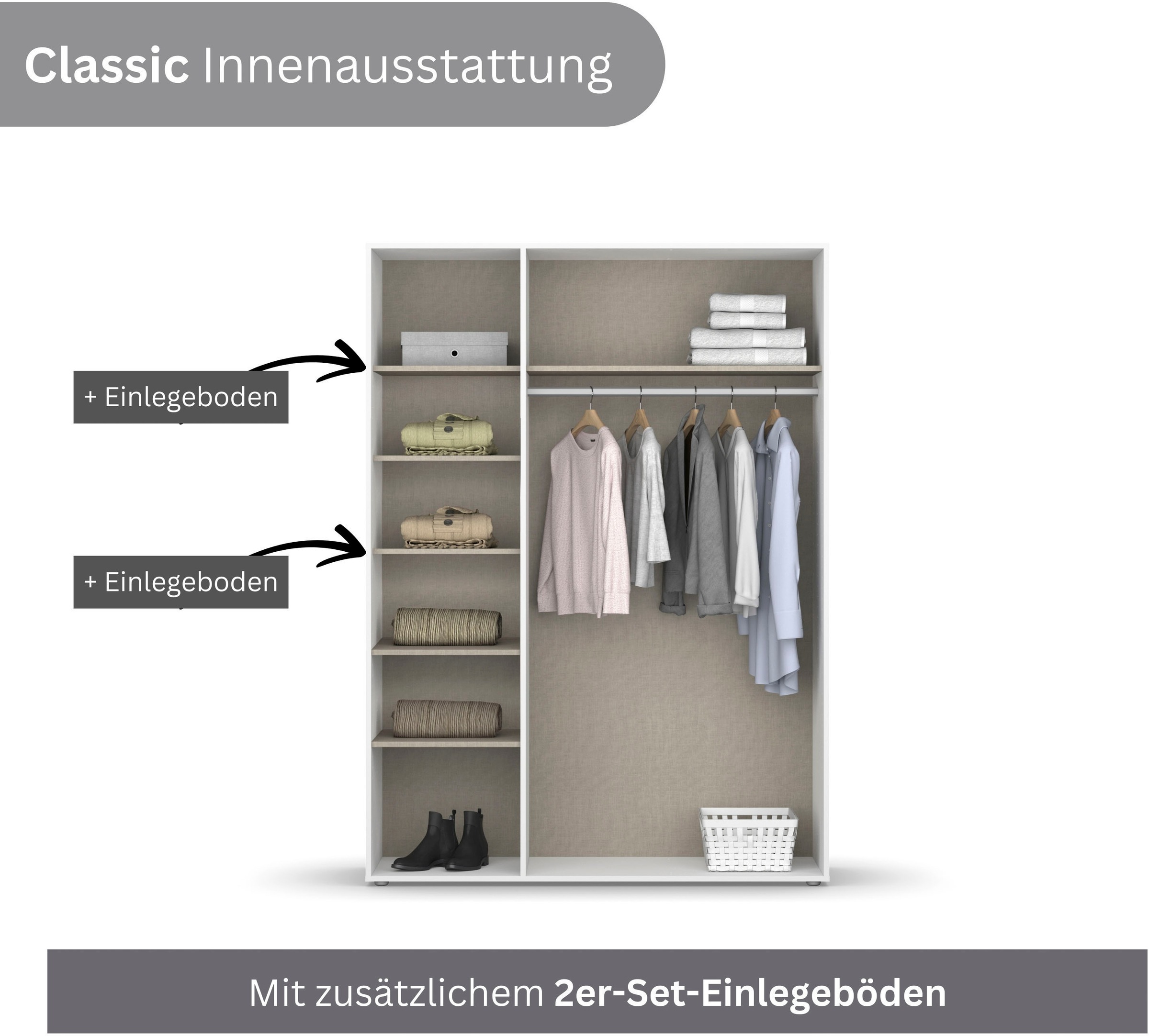 rauch Drehtürenschrank »Kleiderschrank Schrank Garderobe Wäscheschrank VOYAGER«, (in 3 verschiedenen Ausstattungen BASIC/CLASSIC/PREMIUM), mit modernen Griffen in Graumetallic und Spiegel