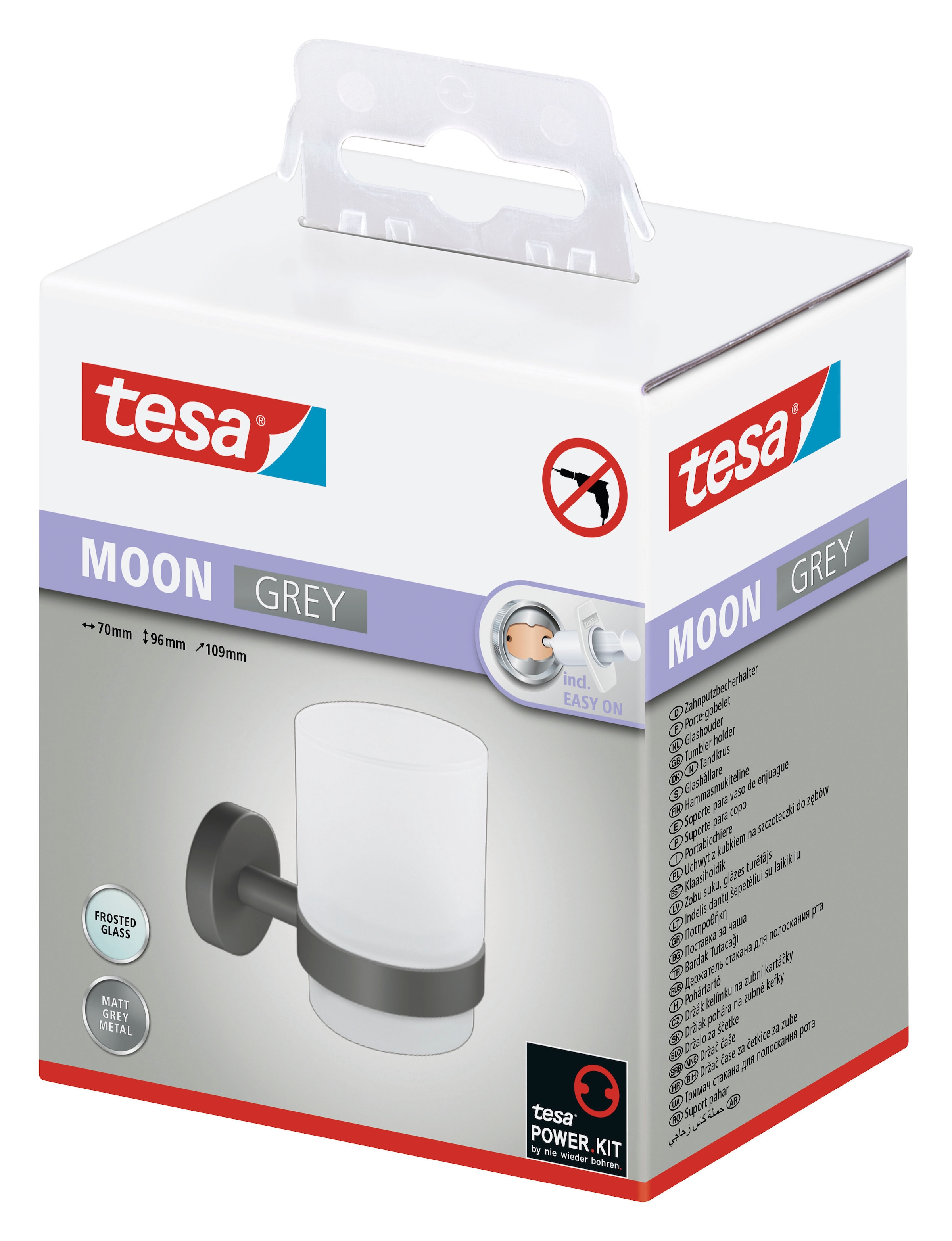 tesa Zahnputzbecher »MOON Zahnputzbecherhalter ohne Bohren - 9,6 cm : 7 cm : 10,9 cm« selbstklebender Zahnbürstenhalter - grau