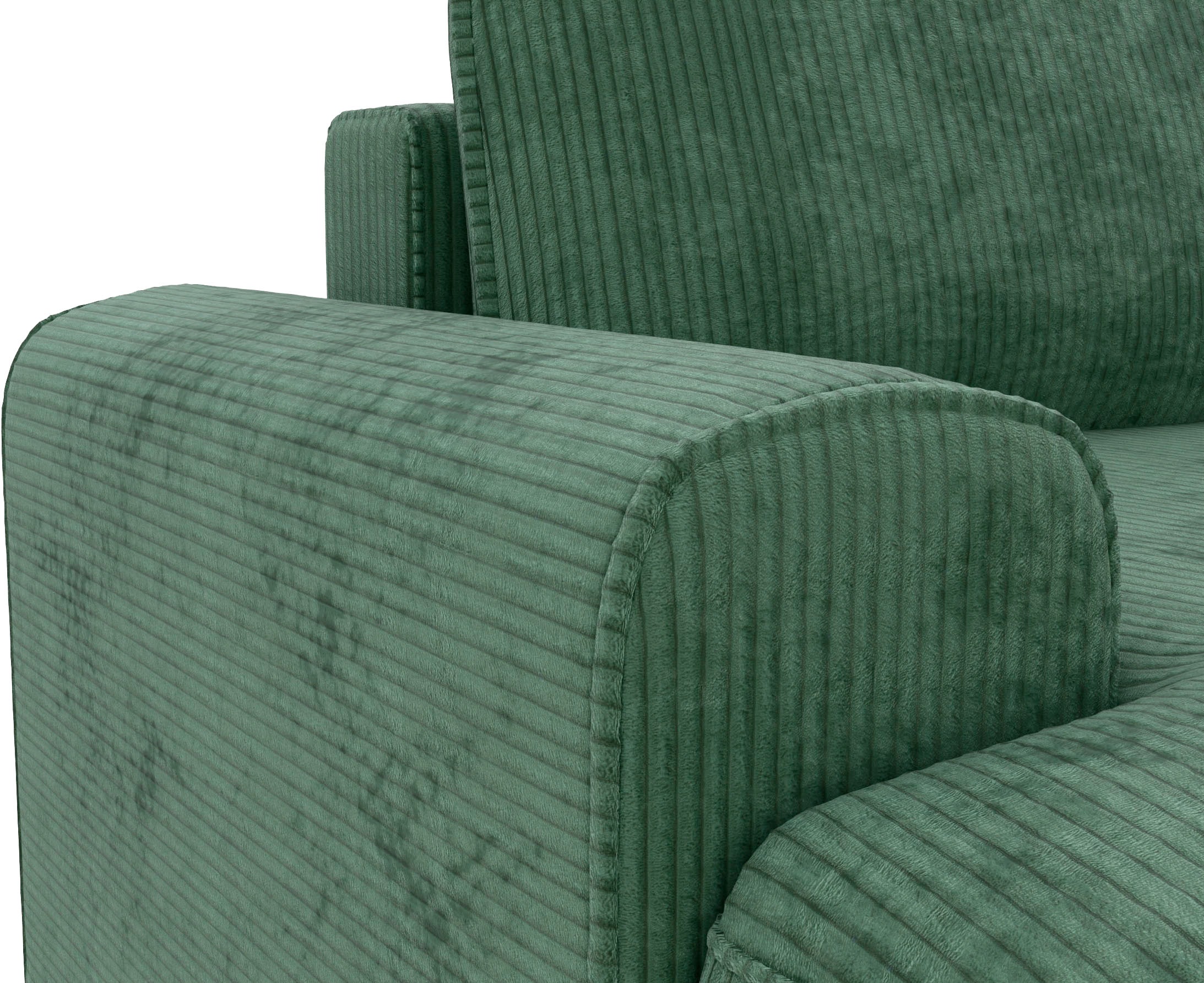 TRENDMANUFAKTUR Ecksofa »Fordon, Schlafsofa mit Bettkasten, Couch in L-Form, Breite 250 cm«, in Cordstoff HYPER, dunkelgrün, Recamiere rechts