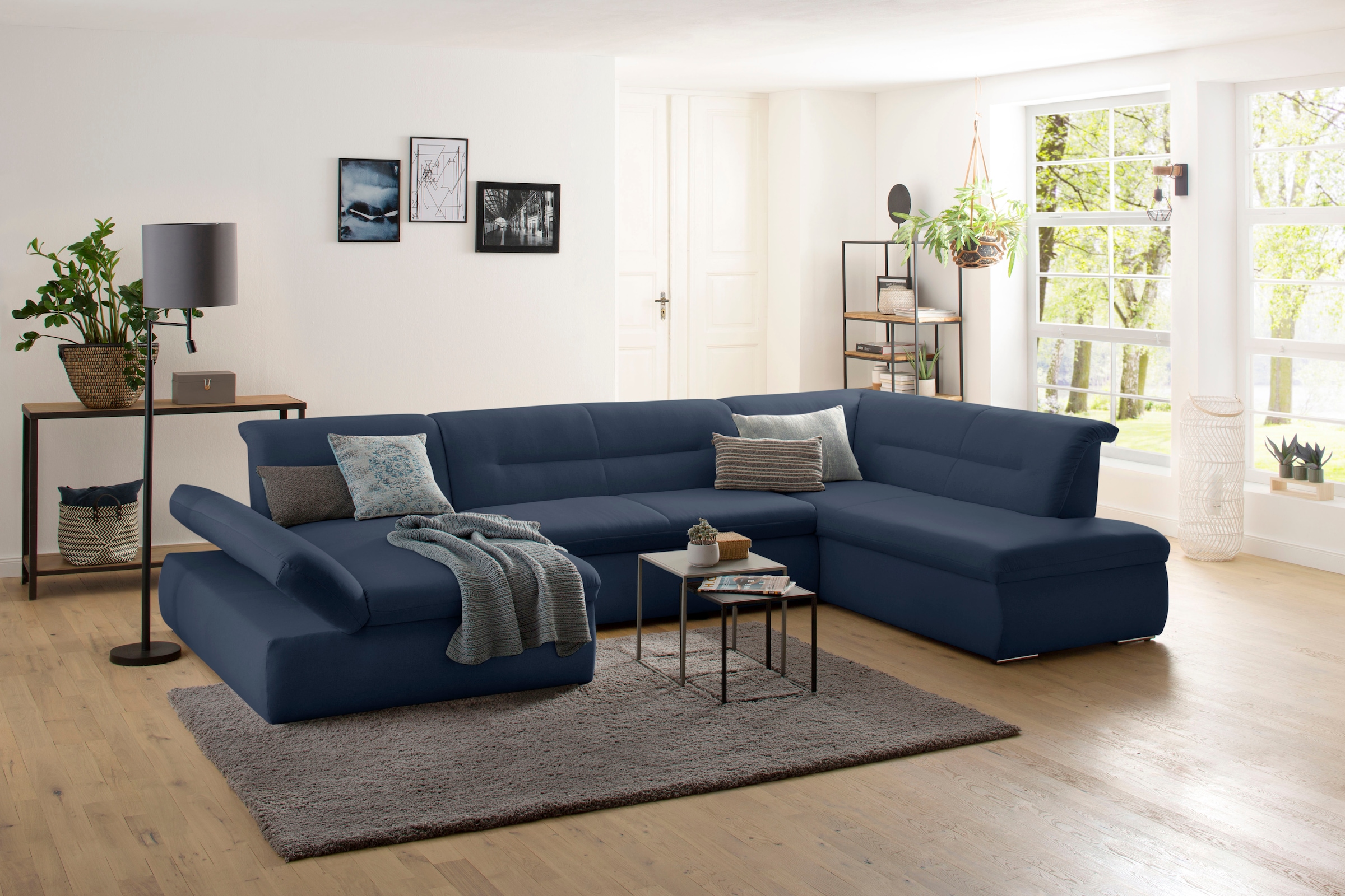 Home affaire Wohnlandschaft "Avesa U-Form" Wahlweise mit Armteilverstellung und Bettfunktion, B/T/H: 355/216/80cm