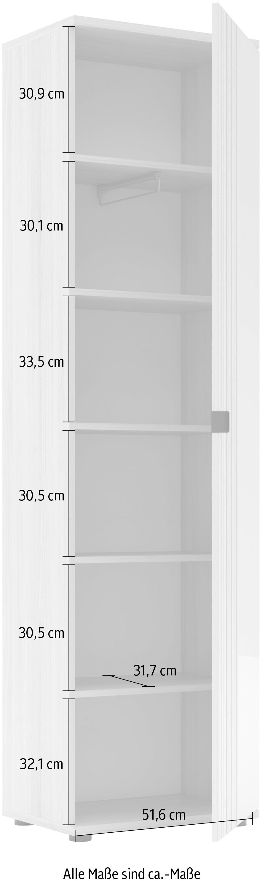Innostyle Garderobenschrank »PISA Garderobenschrank« 1 Stk. tlg. Tür re/li montierbar, ausziehbare Kleiderstange, Soft Close,