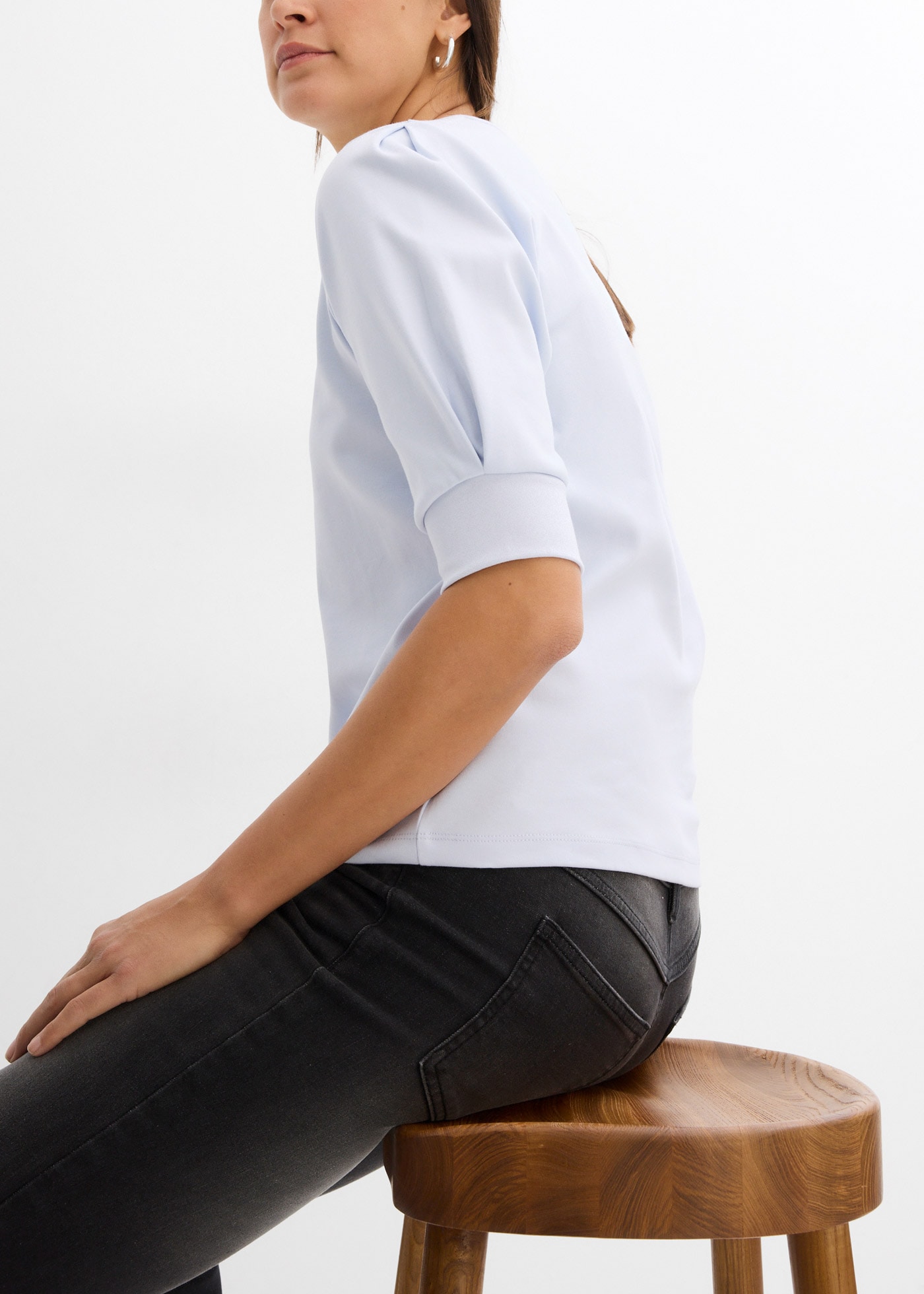 bonprix T-Shirt Oversize-Passform, dezente Puffärmel, Halbarm, aus reiner Baumwolle