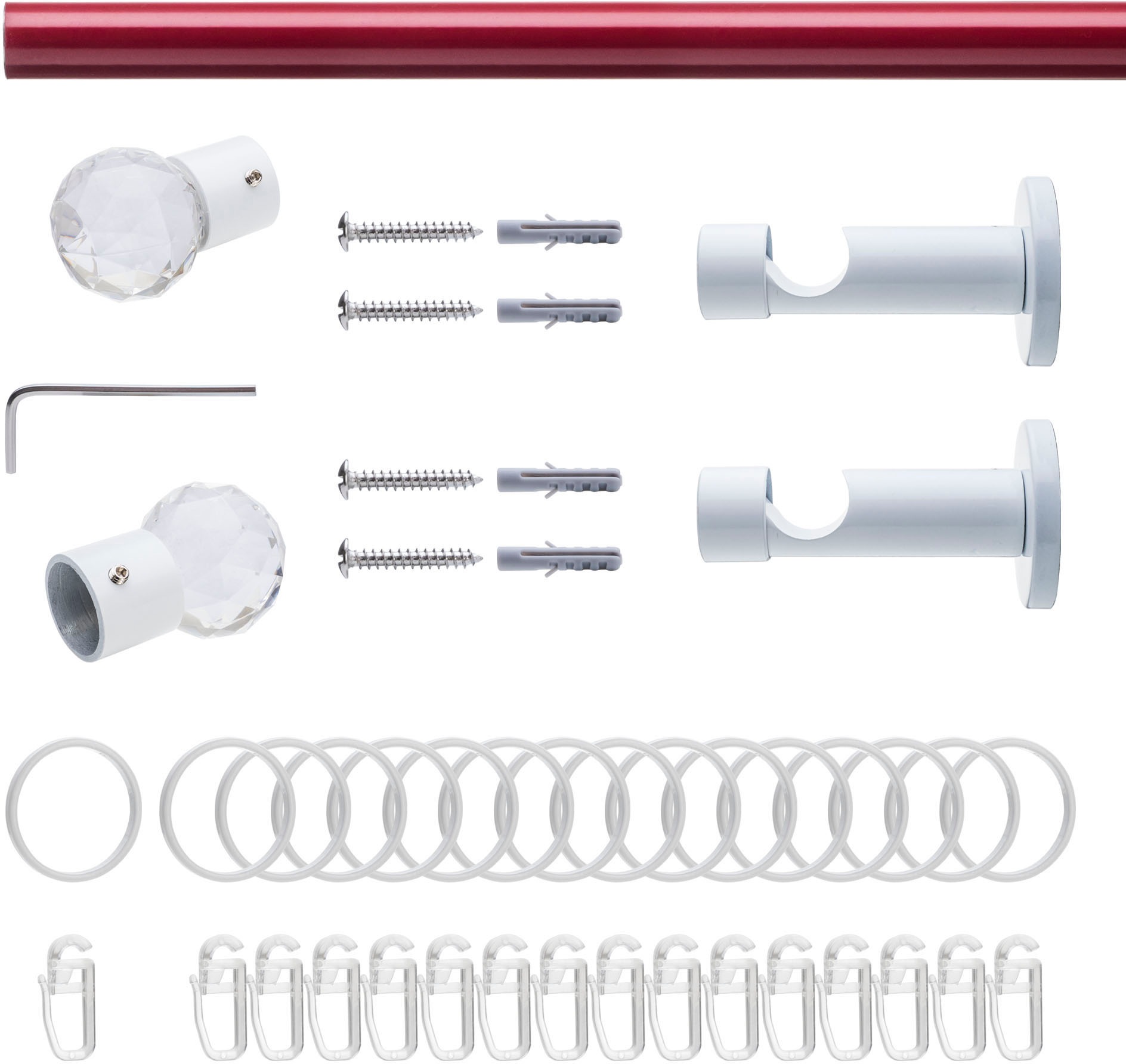 Liedeco Gardinenstange »Fertigstilgarnitur 20 mm Power Celebration Facettkugel«, 1 läufig-läufig, Fixmaß, Gardinenstange Komplett, Farbkombination