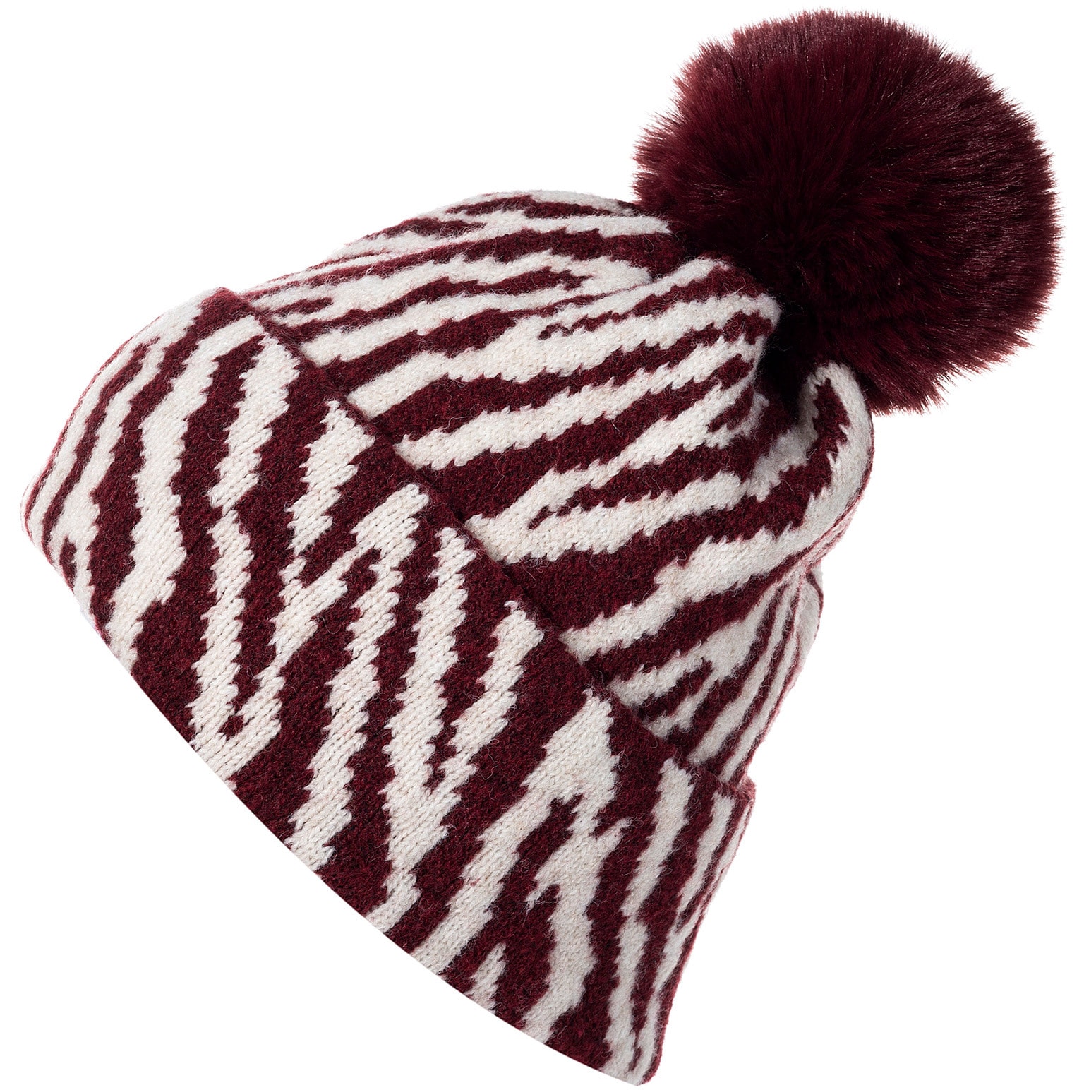 styleBREAKER Bommelmütze "Strick Bommelmütze mit Zebra Muster" 1 Stk.