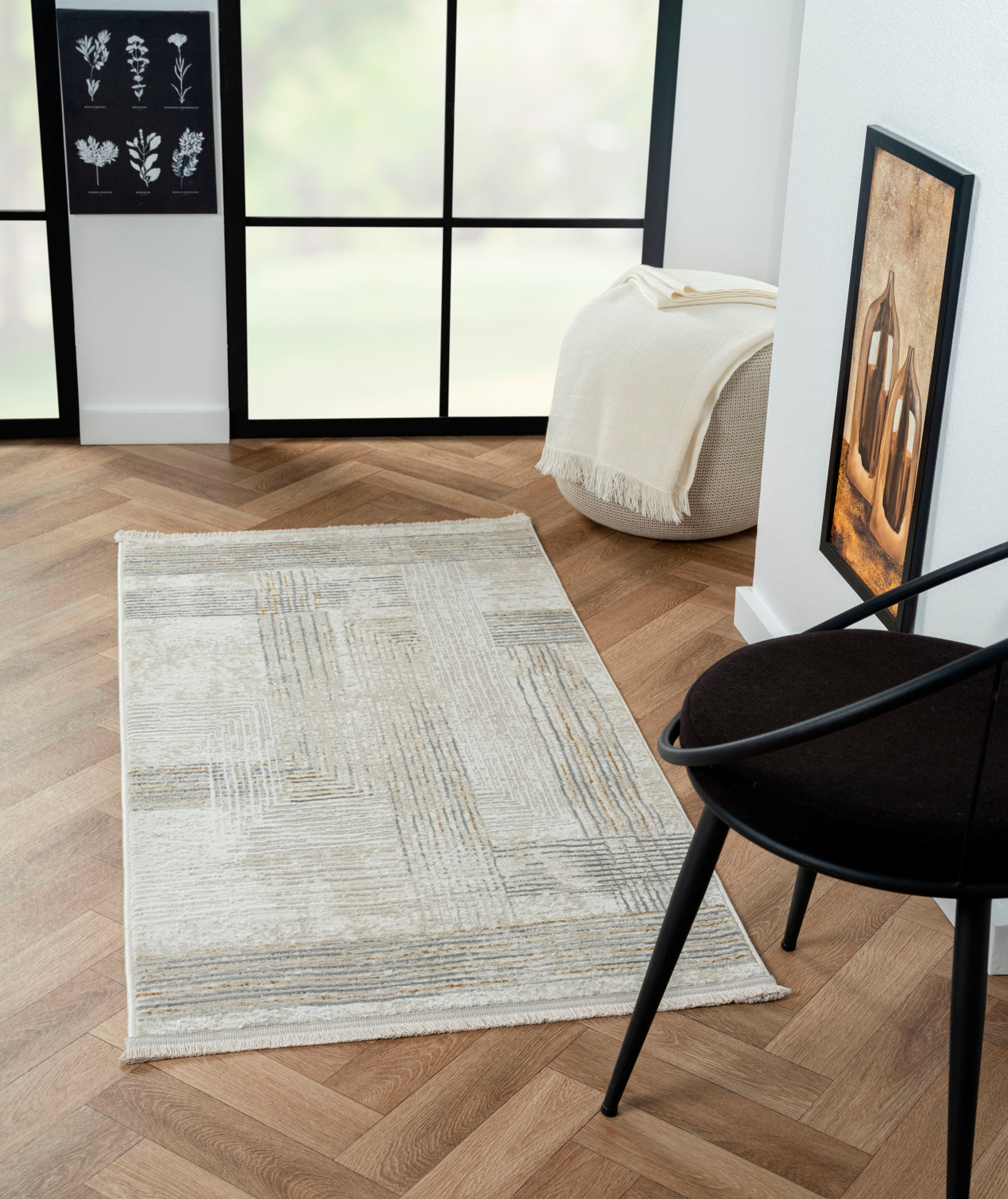 Myflair Möbel & Accessoires Teppich "My Way" rechteckig 10 mm Höhe Kurzflor, Retro-Design, besonders weich durch Microfaser, mit Fransen