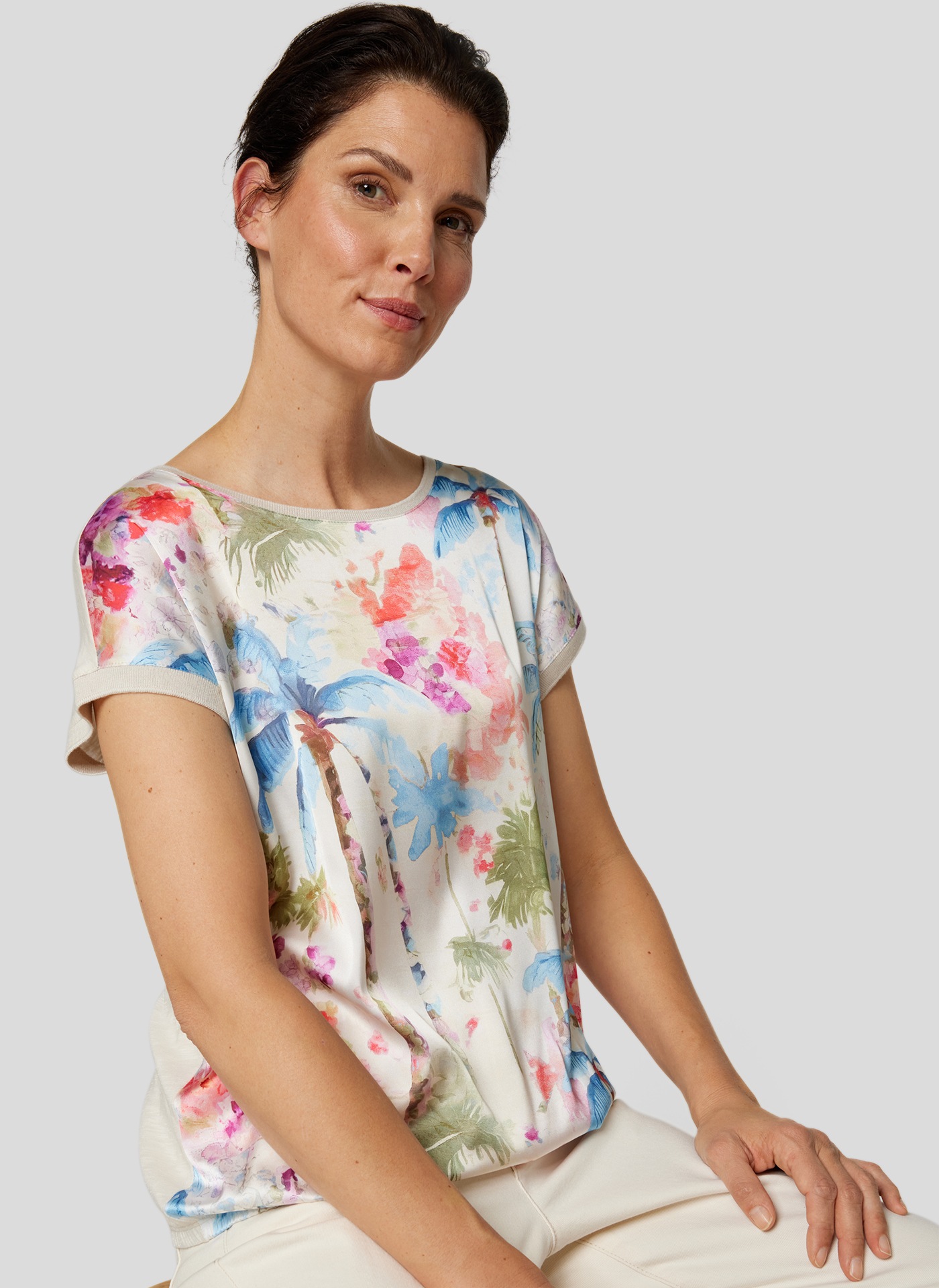 Rabe Kurzarmshirt mit floralem Muster vorn, hinten unifarben günstig online kaufen