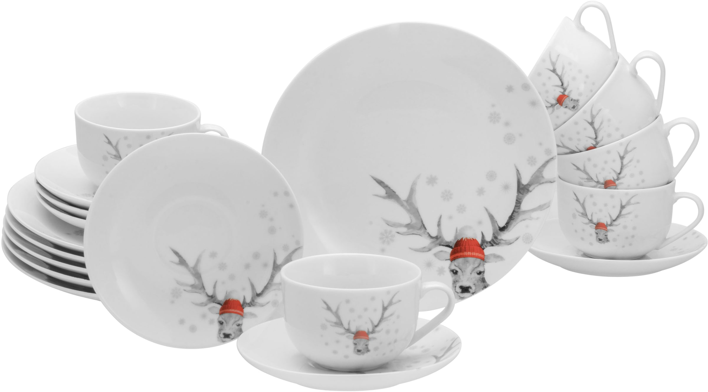CreaTable Kaffeeservice "Luna Hirsch" winterliches Hirsch-Motiv günstig online kaufen