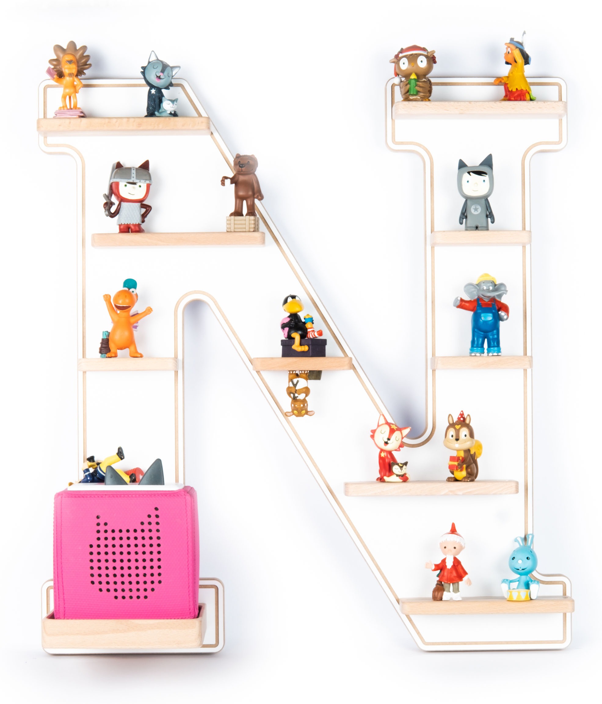 Wandregal BOARTIweiß, Wohnzimmer, Regale, "Holz Regal Buchstabe N für Toniebox Tonies Figuren"