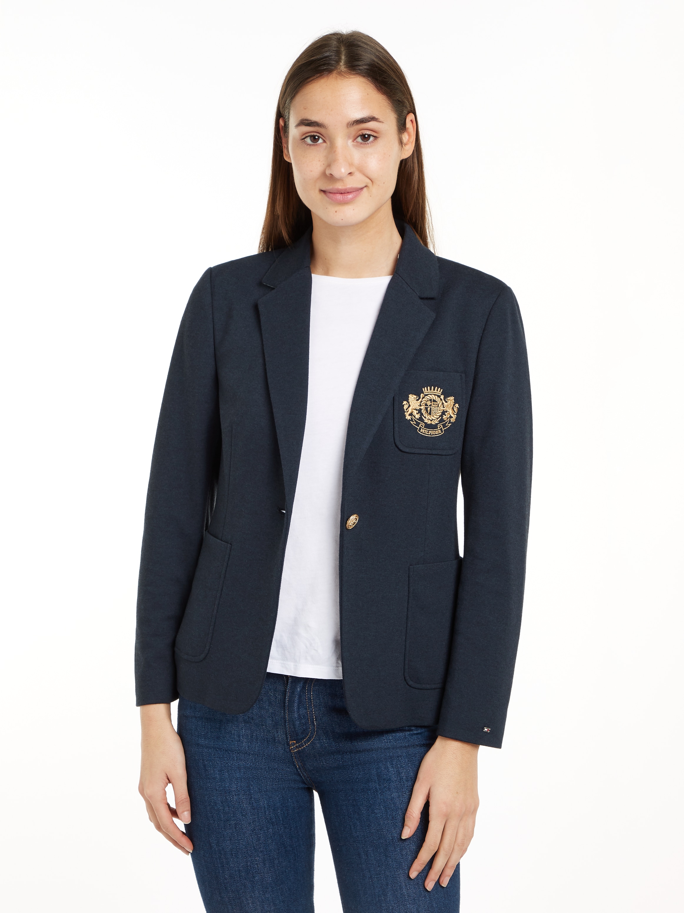 Tommy Hilfiger Kurzblazer "HERITAGE CREST SLIM SB BLAZER", mit Logostickere günstig online kaufen