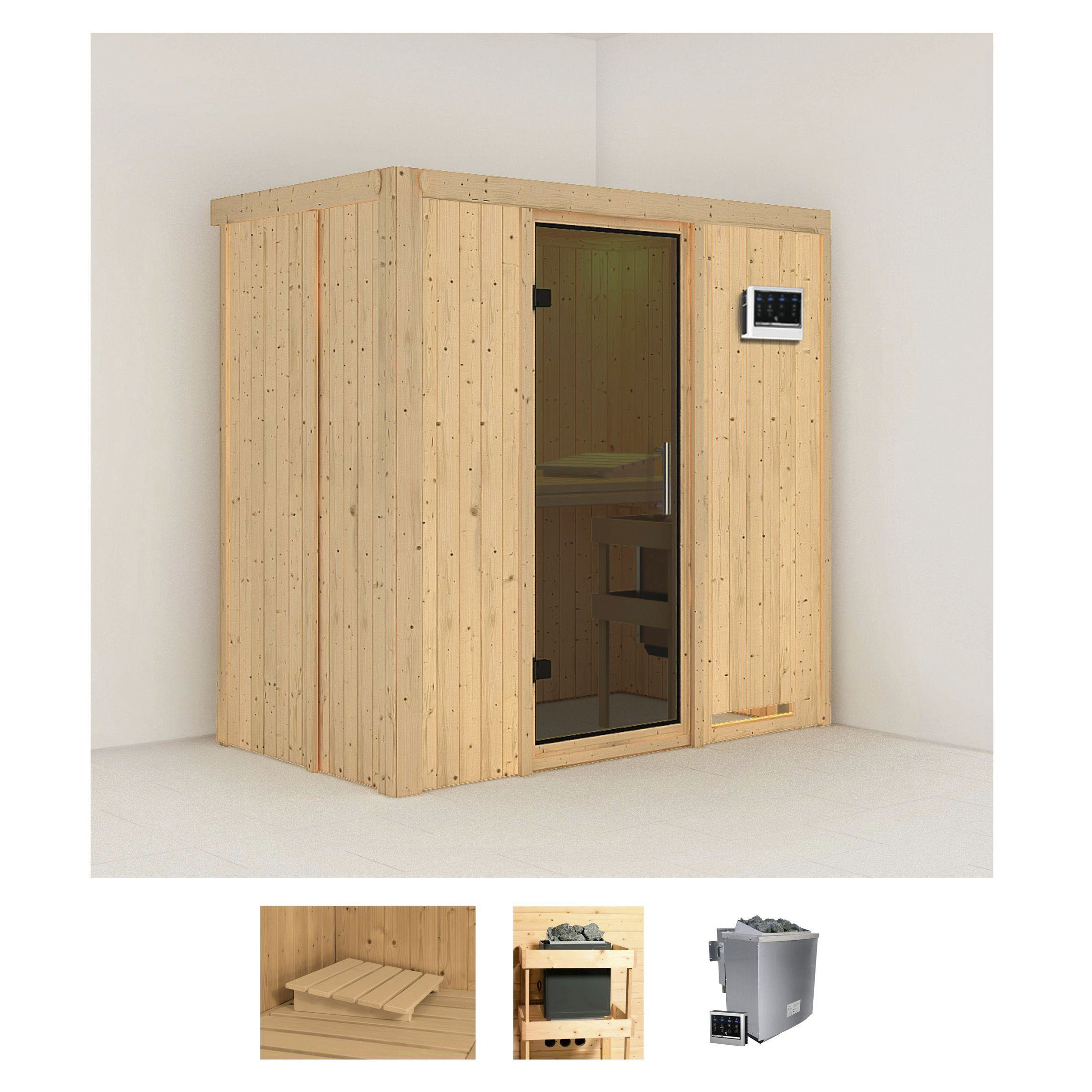 Karibu Sauna "Vada" Set, Ofen 9 kW Bio externe Strg easy