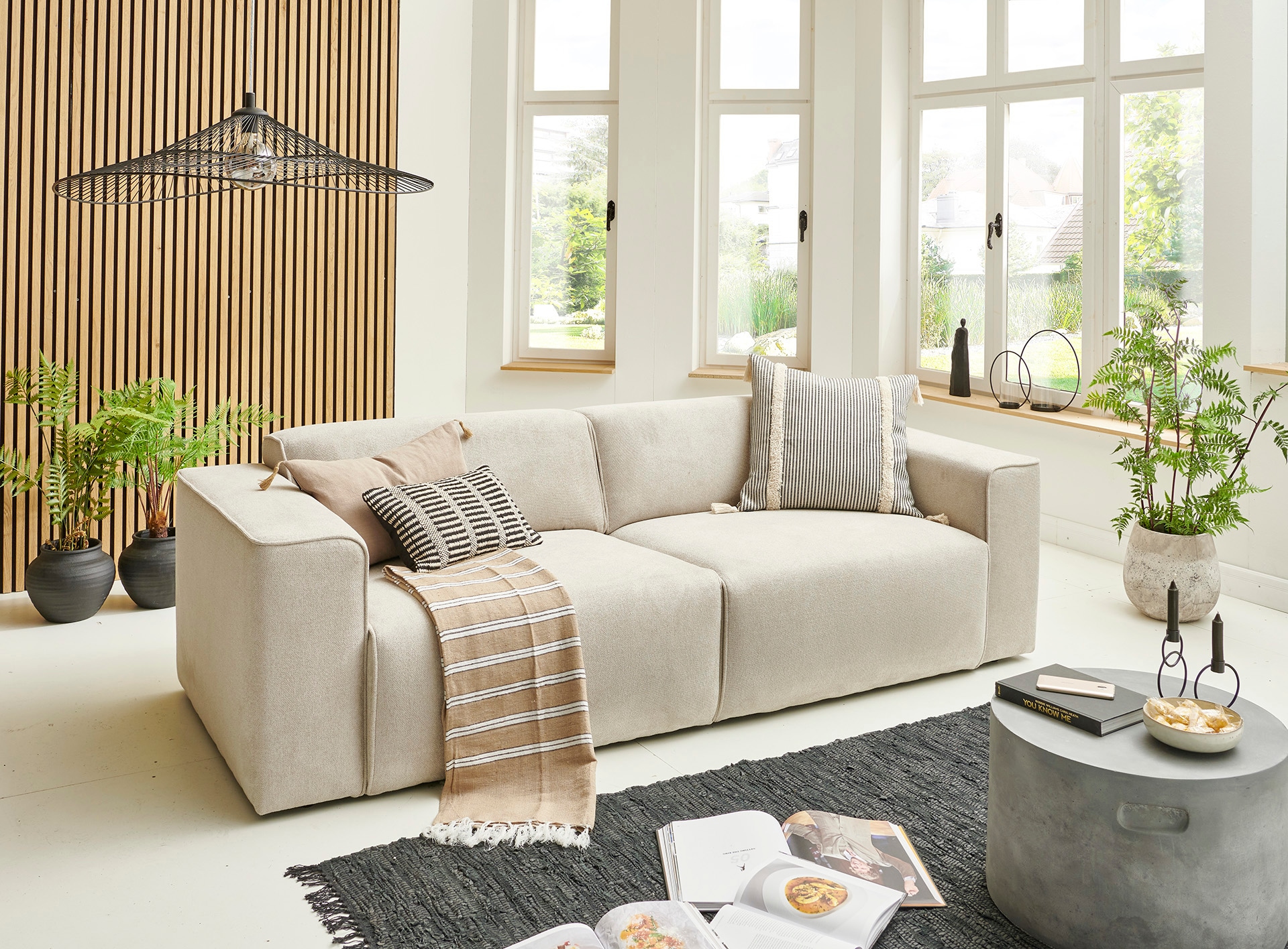 andas 3-Sitzer »Noord mit Kedernaht, Breite 232 cm«, Cord, Struktur, Webstoff, mit Wellenunterfederung, Massivholzrahmen