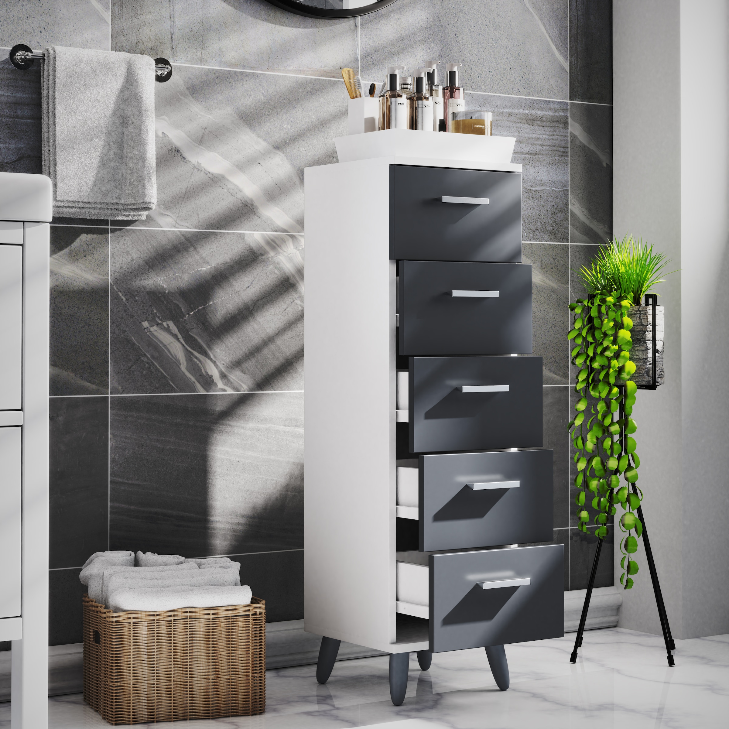 VCM Midischrank »Midischrank Badmöbel Kommode Schubladen Landos M«