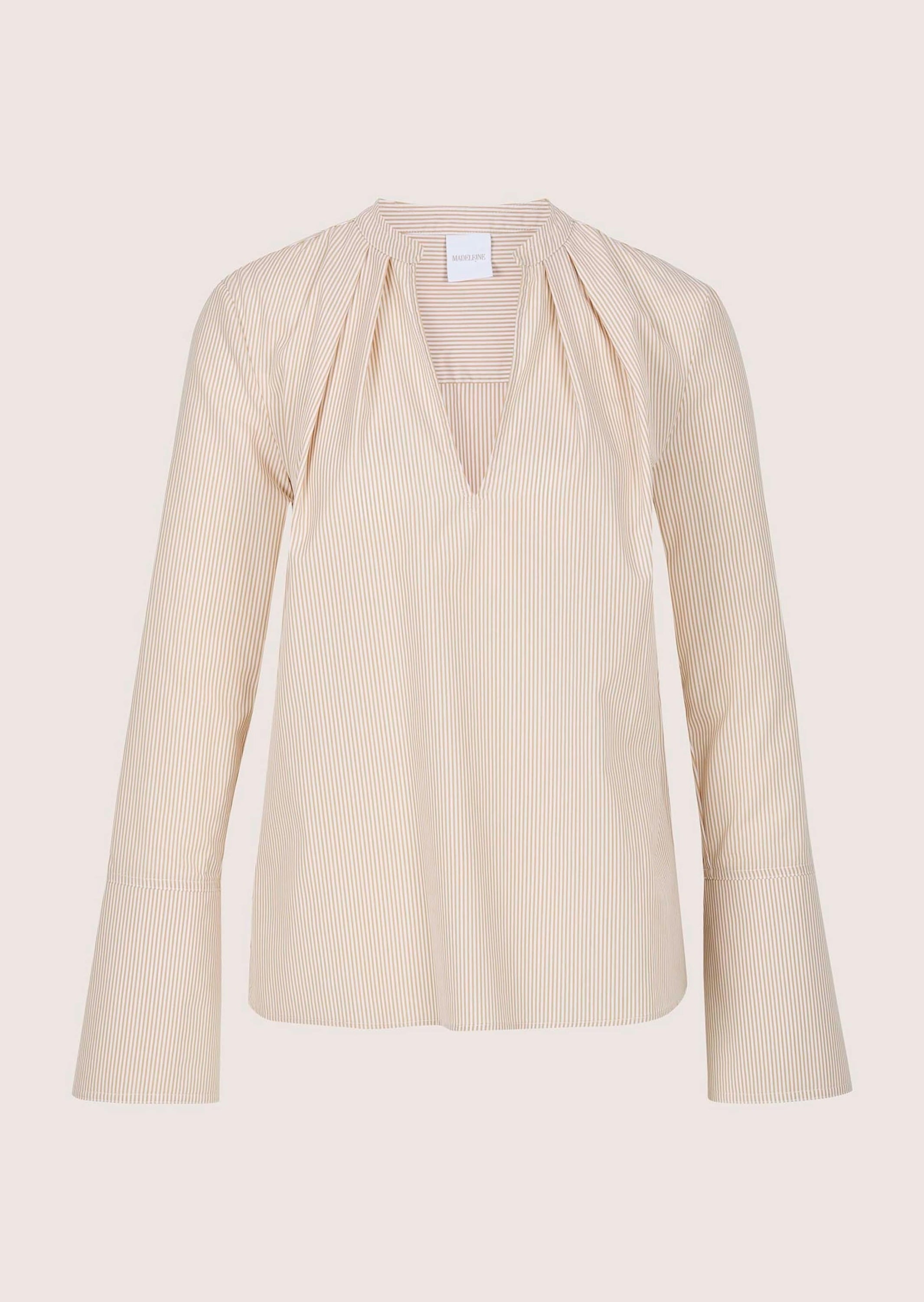 Madeleine Gestreifte Langarmbluse Beige/Weiß Gr. 48 4