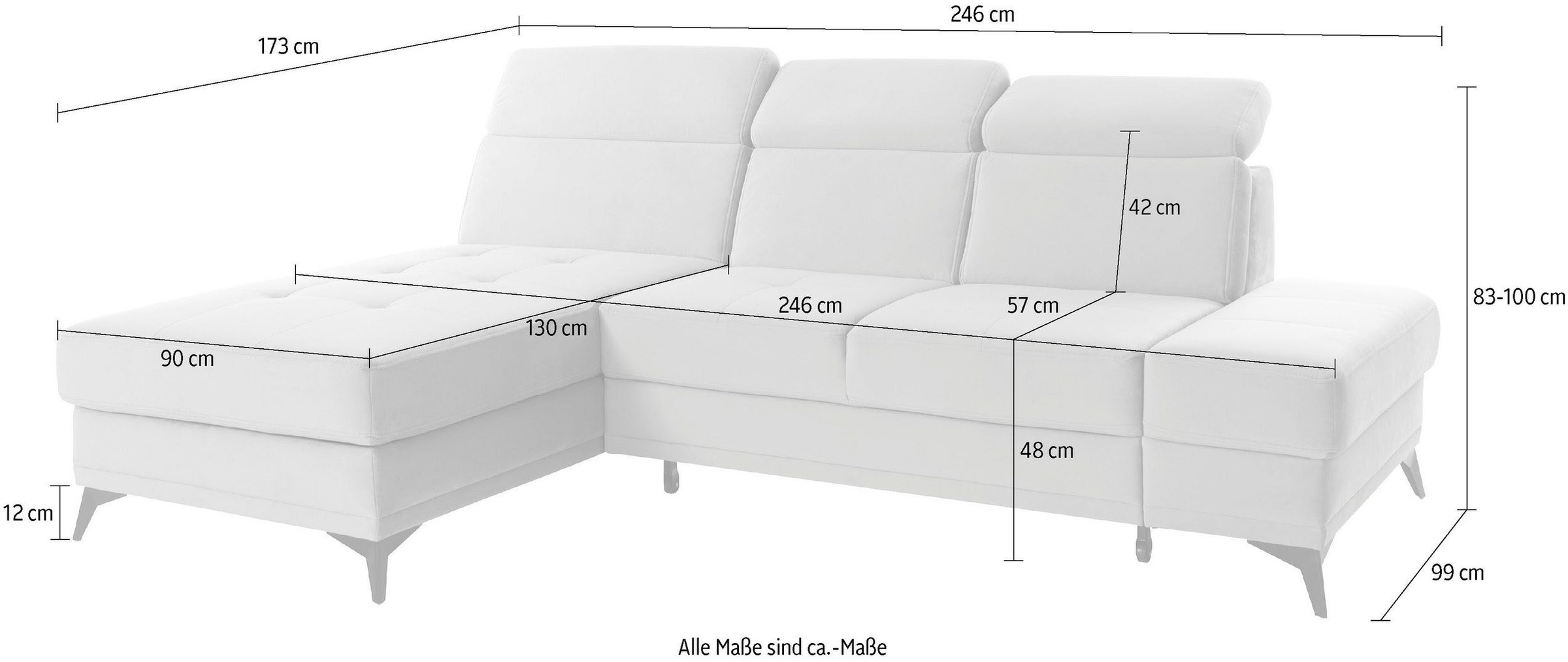 INOSIGN Ecksofa »Cardiz L-Form«, inkl.Kopfteilverstellung und Federkern wahlweise mit Bettfunktion