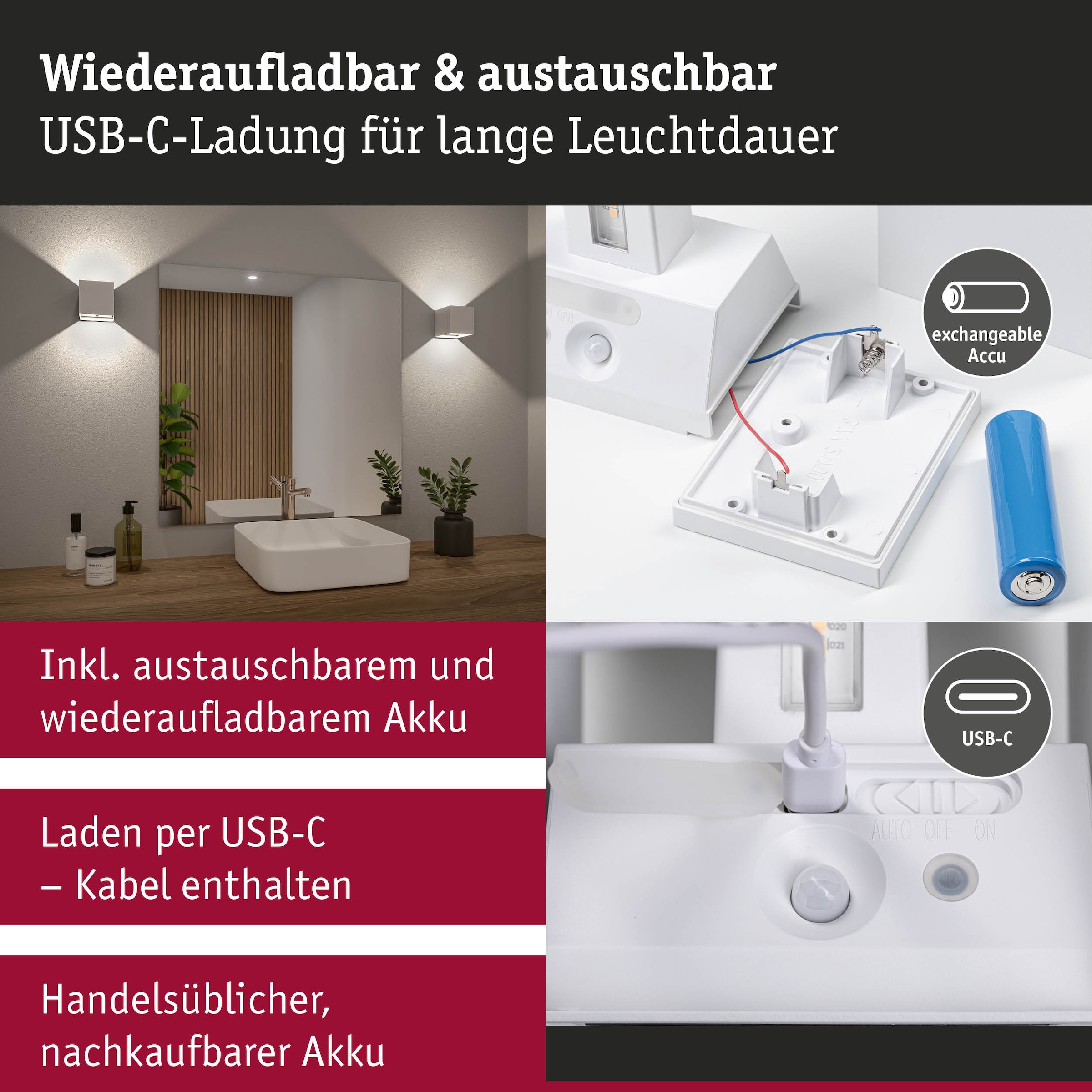 Paulmann LED Wandleuchte »Nyara IP44 2W« LED-Modul 2 Stk. Dämmerungsgesteuerter Bewegungsmelder (HF)