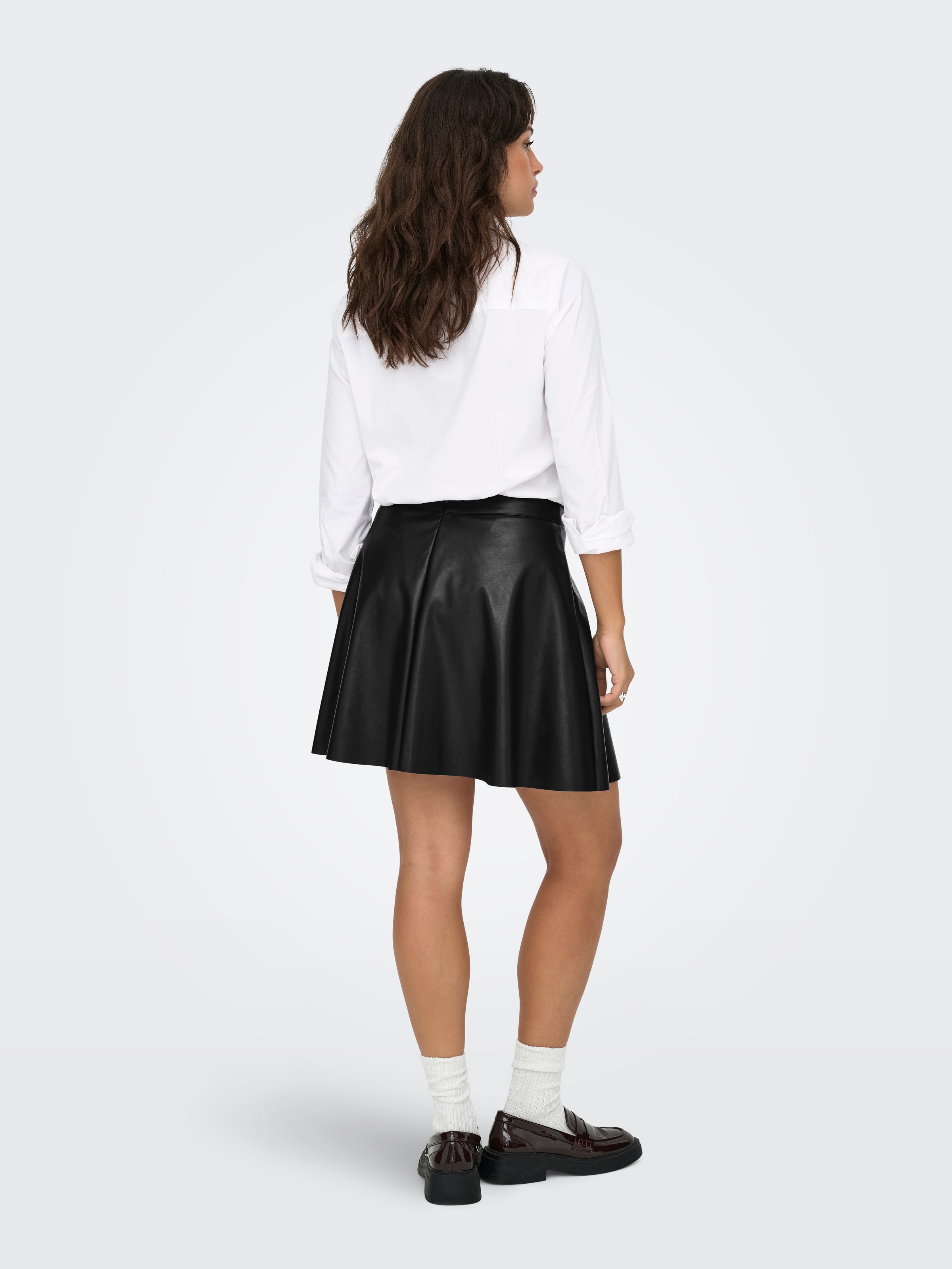 Lederimitatrock ONLY "ONLUNA FAUX LEATHER FLARED SKIRT OTW", Damen, Gr. S (36), schwarz, Web, Obermaterial: 100% Polyester, unifarben, regular fit kniefrei, Röcke 3