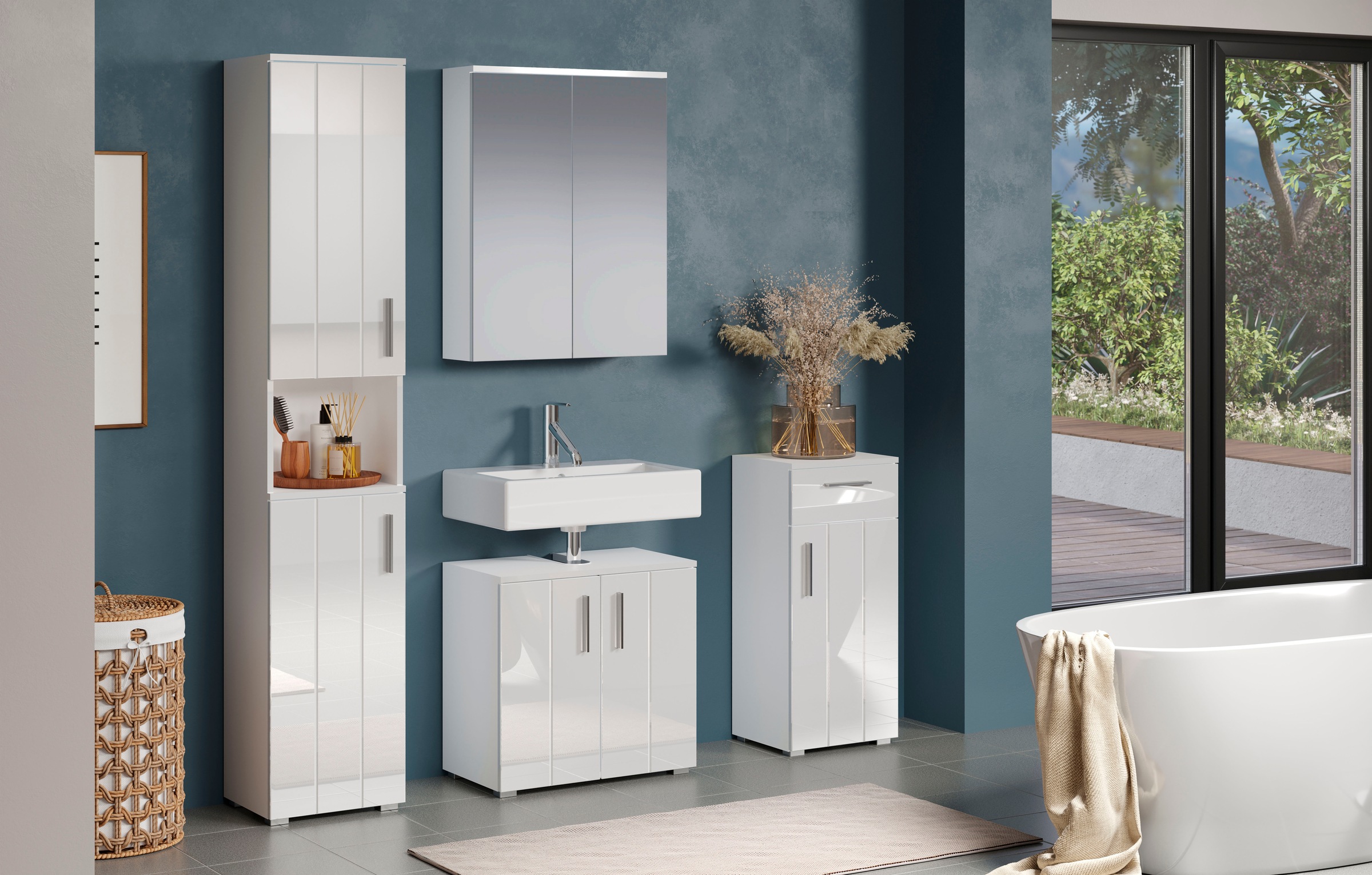 welltime Unterschrank »Prag«, (1 St.), Standschrank mit wechselbarem Türanschlag - (B/T/H) 37/31/83 cm