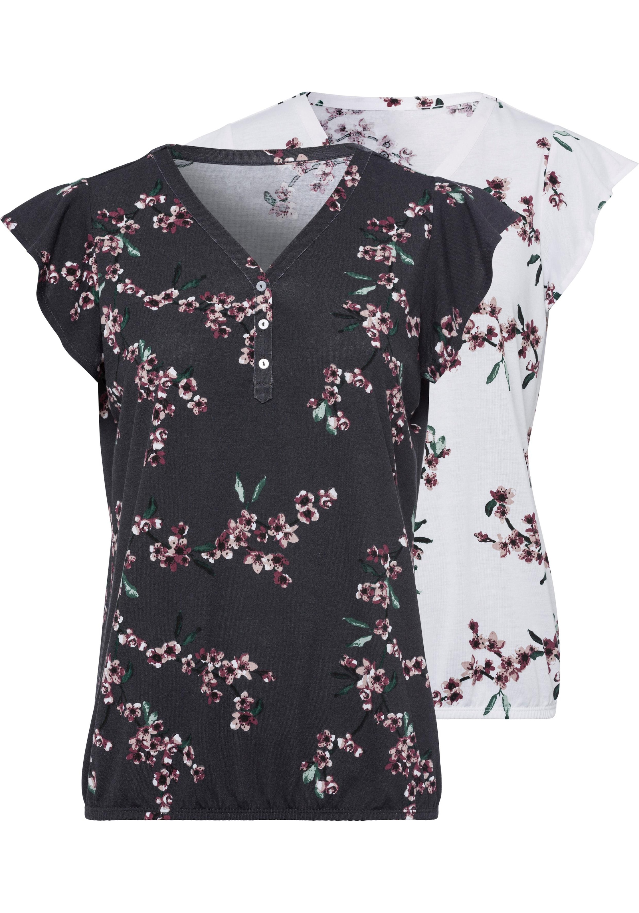 Shirttop, (2er-Pack), mit kleinen Flügelärmelchen und floralem Druck
