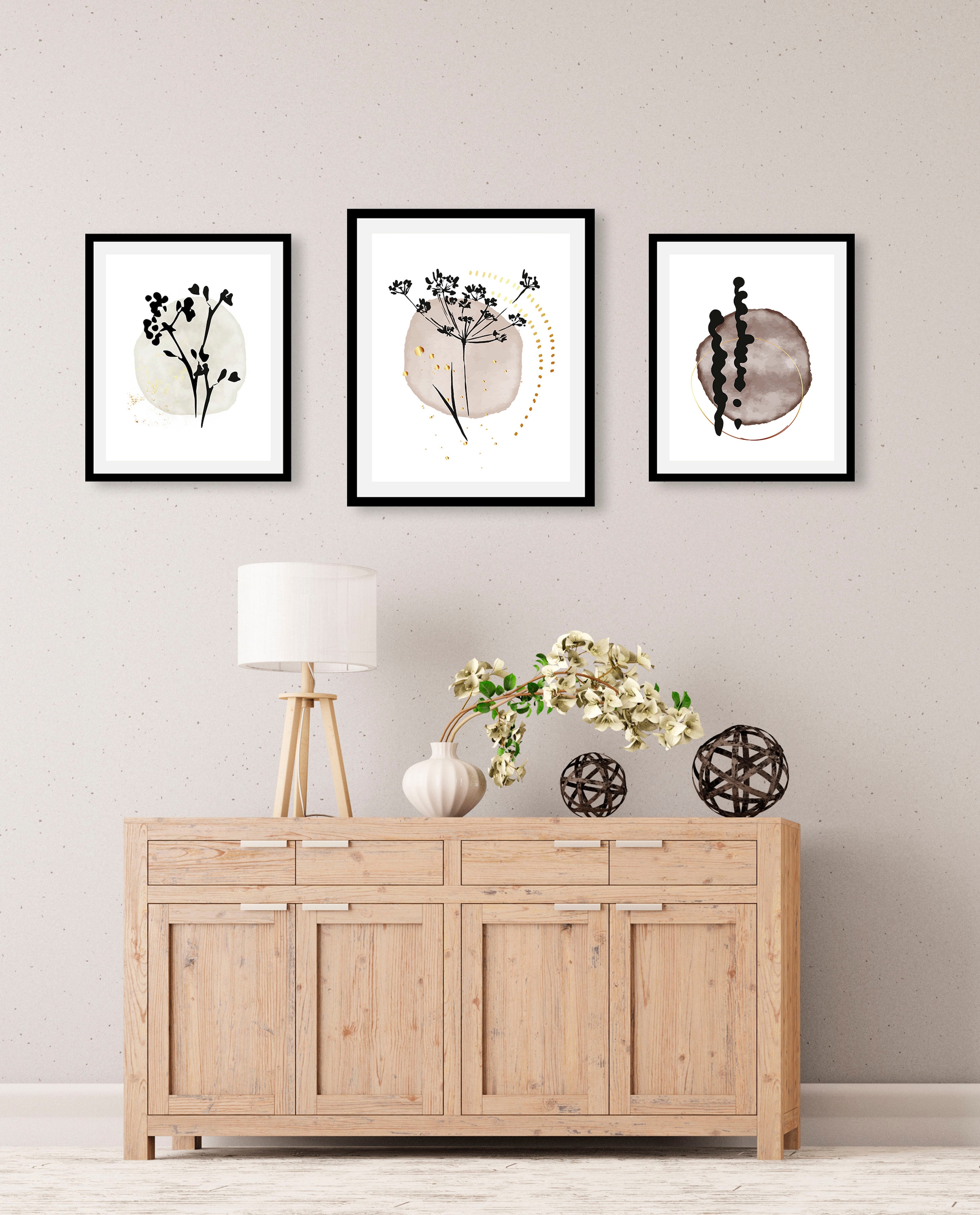 queence Bild »Aquarell Zeichnung«, (1 St.), HD Premium Poster-Druck inkl. Holzrahmen - 3er Set