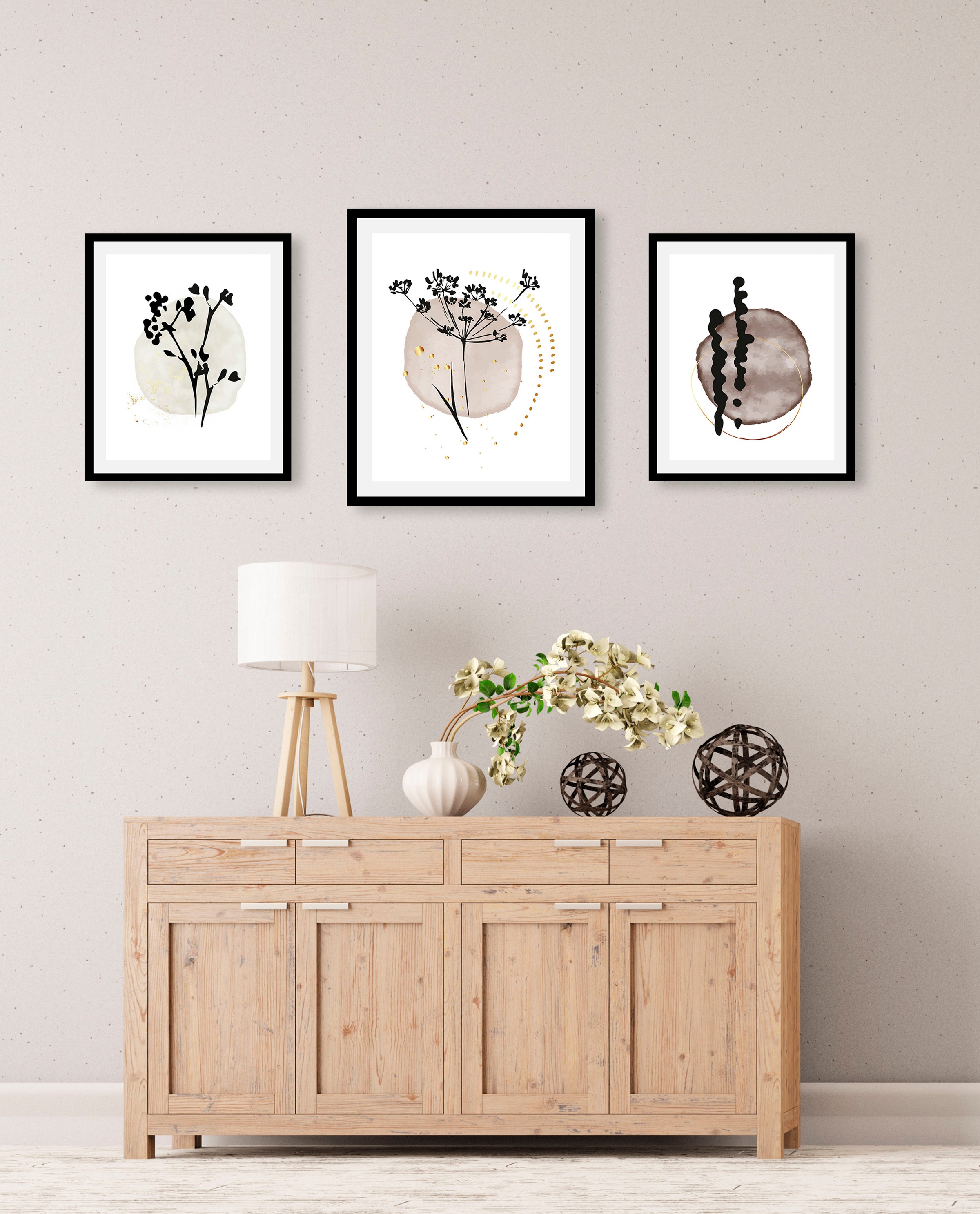 queence Bild "Set Hamara" Abstrakt  Blumen  Figuren  Pflanzen  Pflanzenbilder  Schwarz-Weiß 1 Stk. tlg. gerahmt