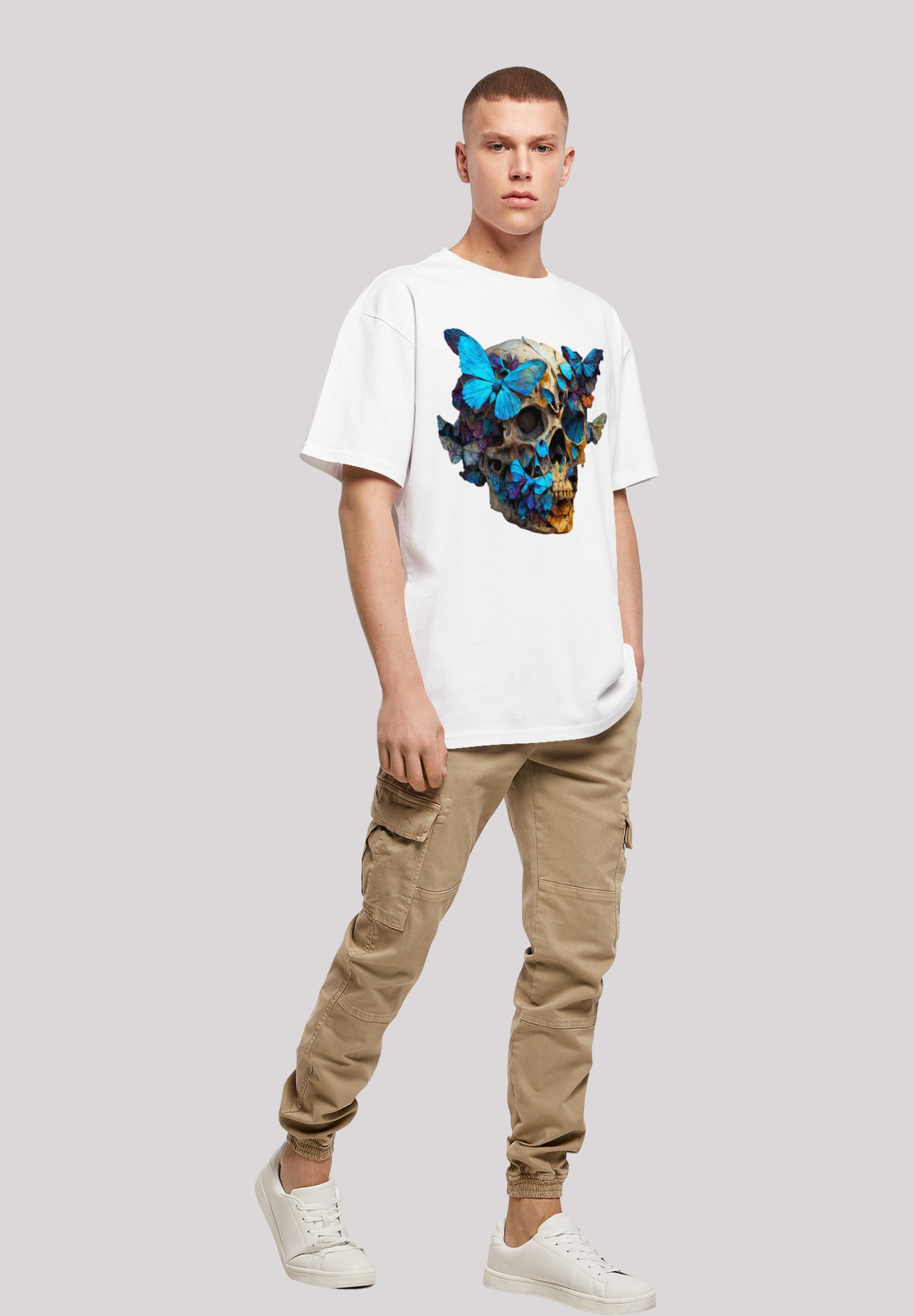 F4NT4STIC T-Shirt »Schmetterling Skull OVERSIZE TEE« Print
