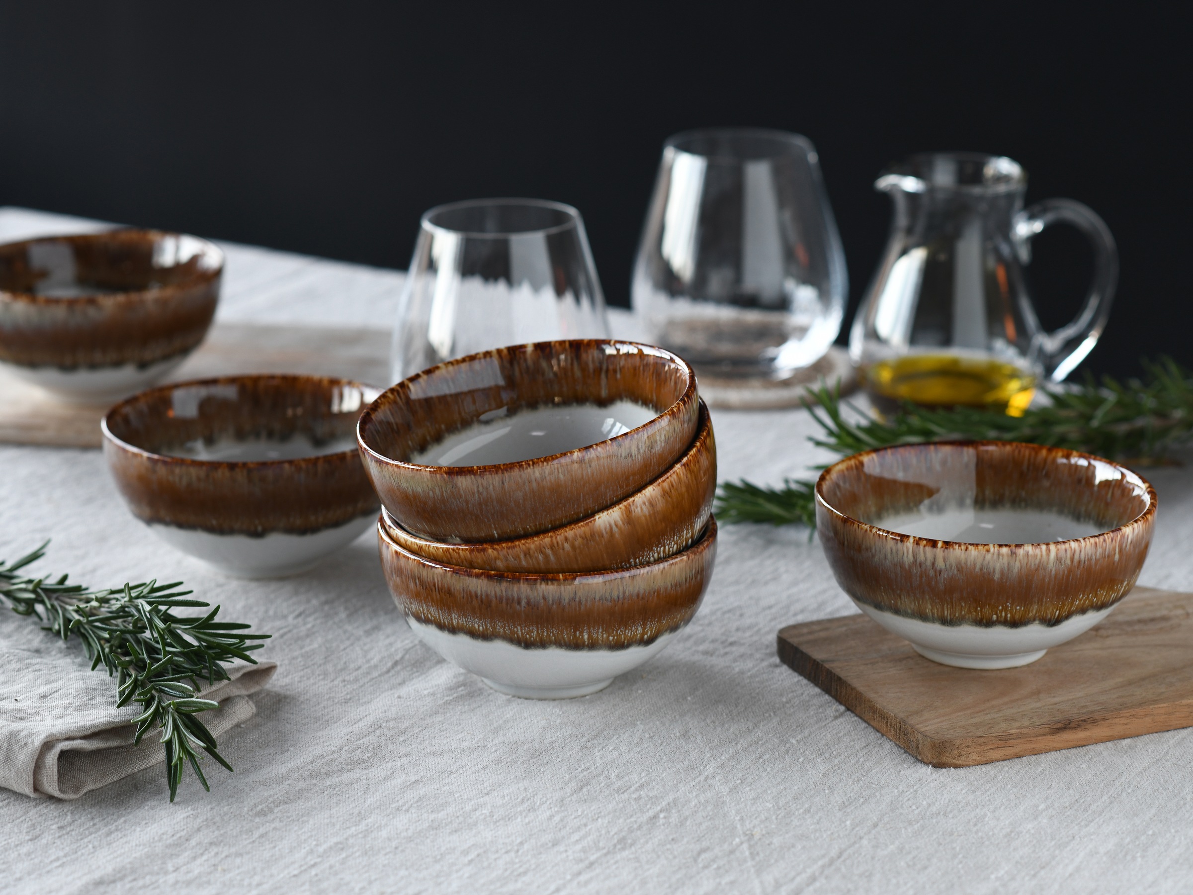 CreaTable Dipschale »Cascade, Schale 6-tlg«, 6 tlg., aus Steinzeug, Rekativglasur, Healthy Food