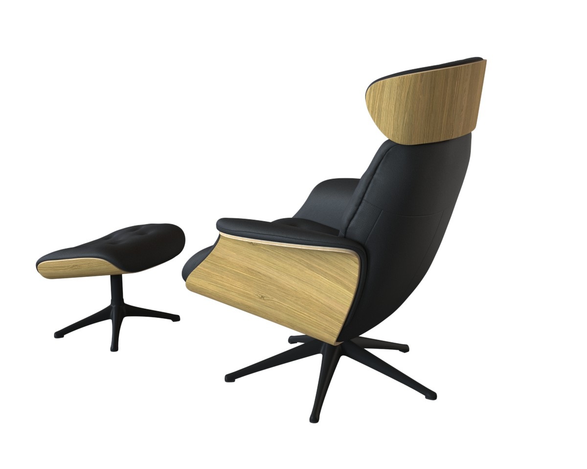Relaxsessel FLEXLUX "Volden Fernsehsessel, verstellbarer Rücken- & Kopfstütze, drehbar", schwarz (deep schwarz), B:83cm H:112cm T:125cm, 100% Echteder, Sessel, Relaxsessel, Rücken- und Kopfteilverstellung, Drehbar, Fuß Schwarz Armlehne Walnuss 3