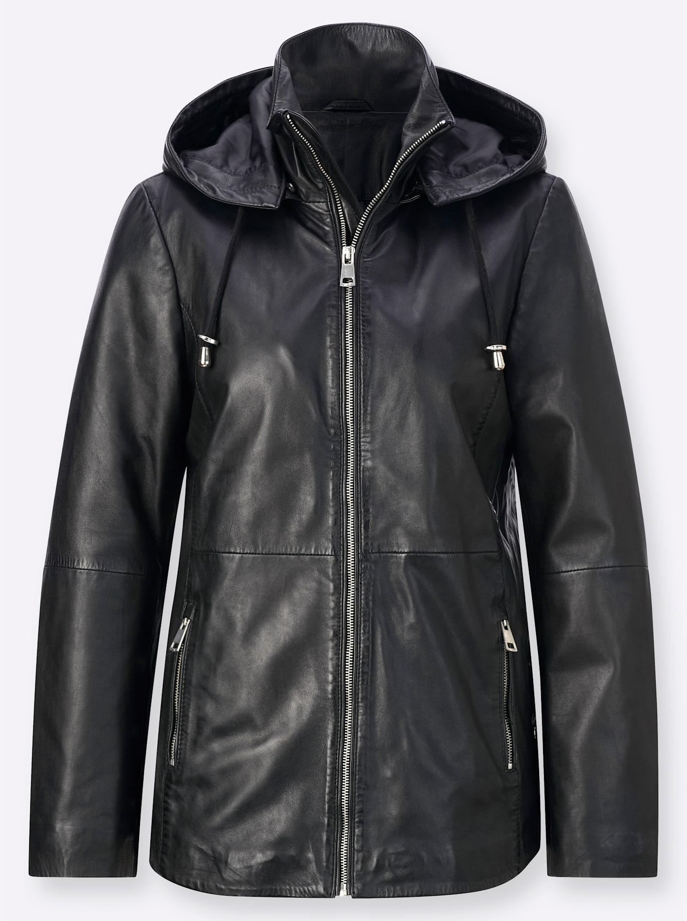 Mainpol Lederjacke, mit Kapuze