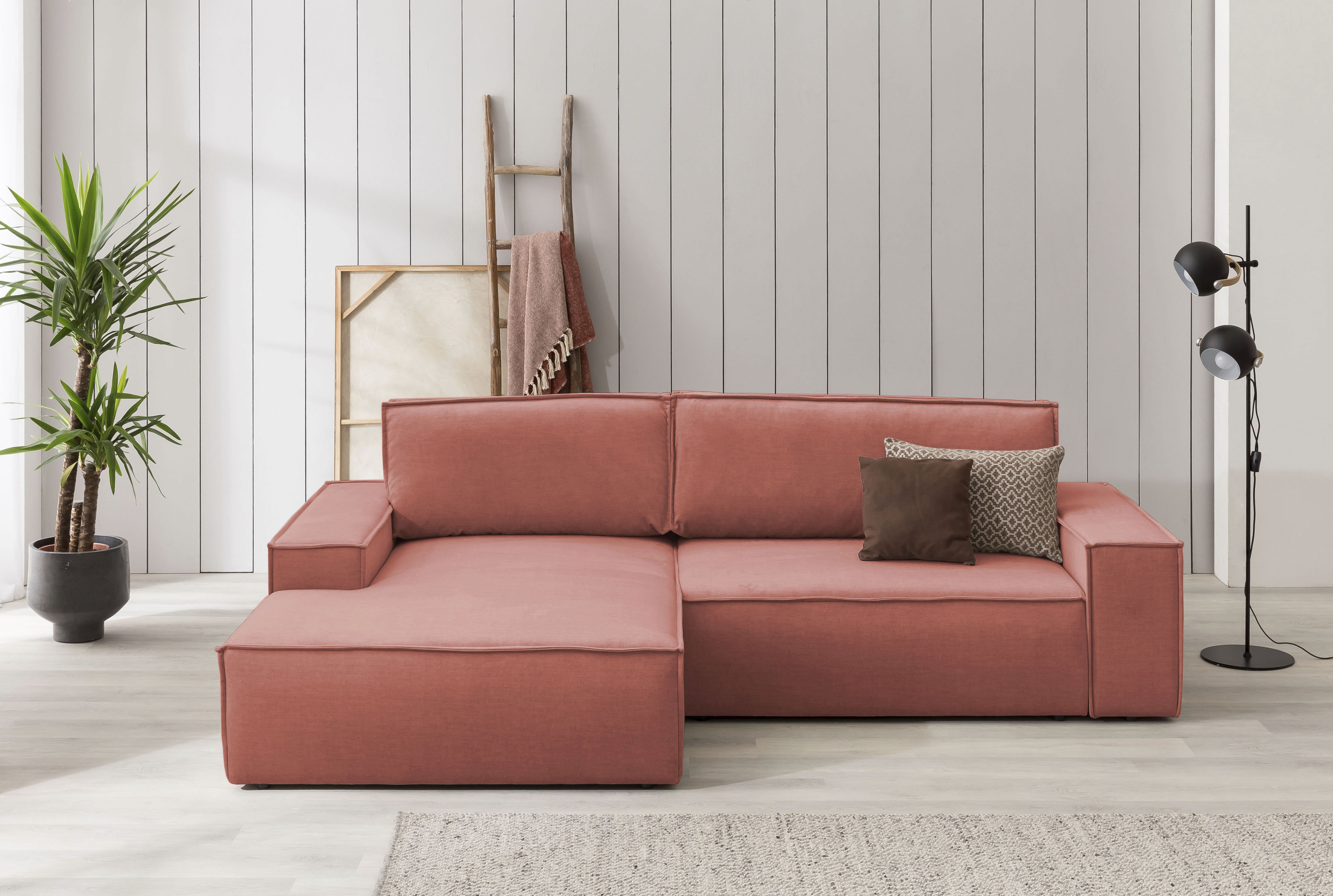 OTTO home Ecksofa "SHERWOOD Samtvelours L-Form, 267 cm - OTTO. Verlässliche Qualität." Schlaffunktion mit Bettkasten (210x136 cm), Cord, Vintage, Samtvelours
