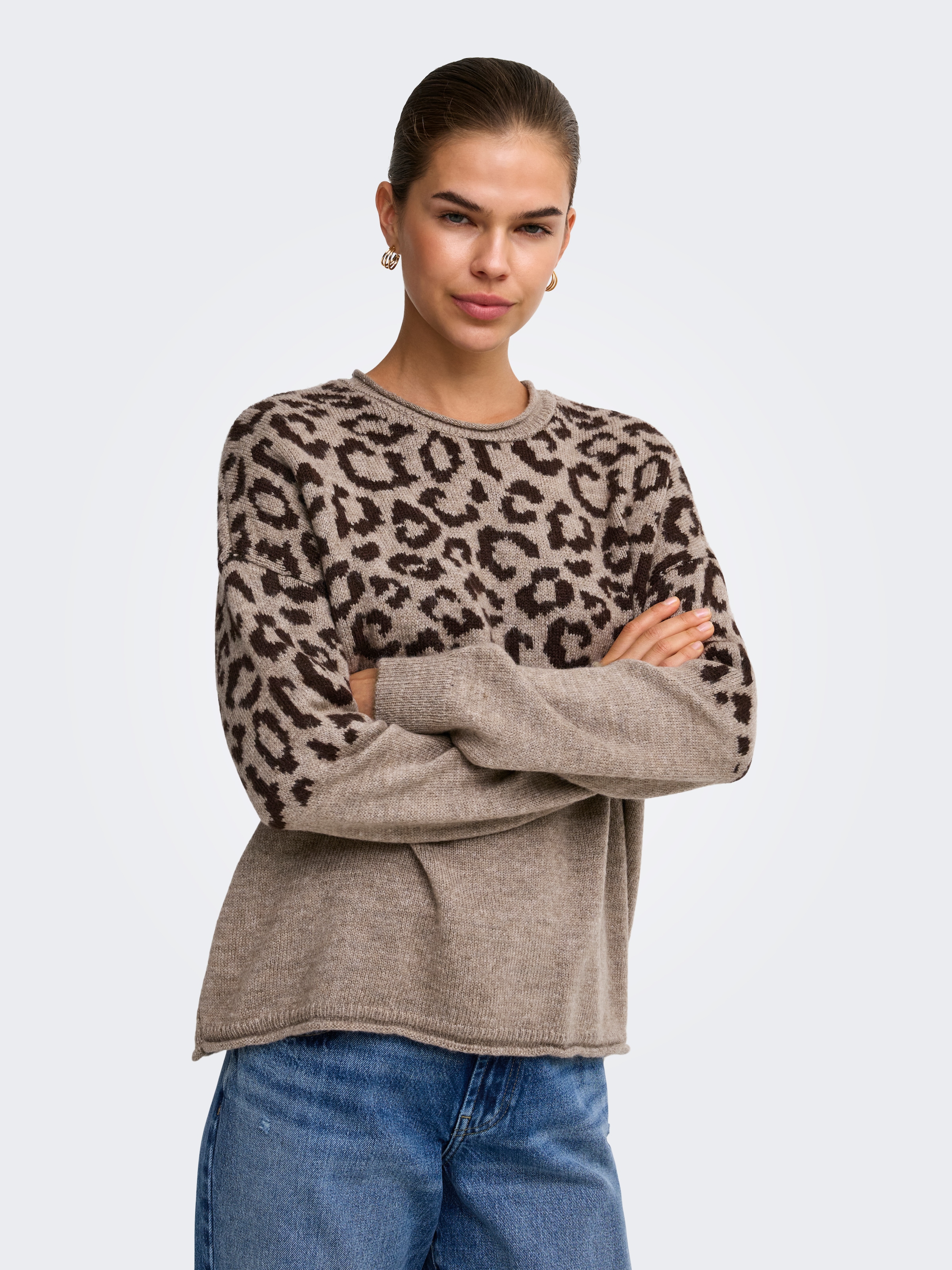 ONLY Rundhalspullover "ONLJADE ANIMAL LS O-NECK NOOS KNT" Kunstfaser, regular fit