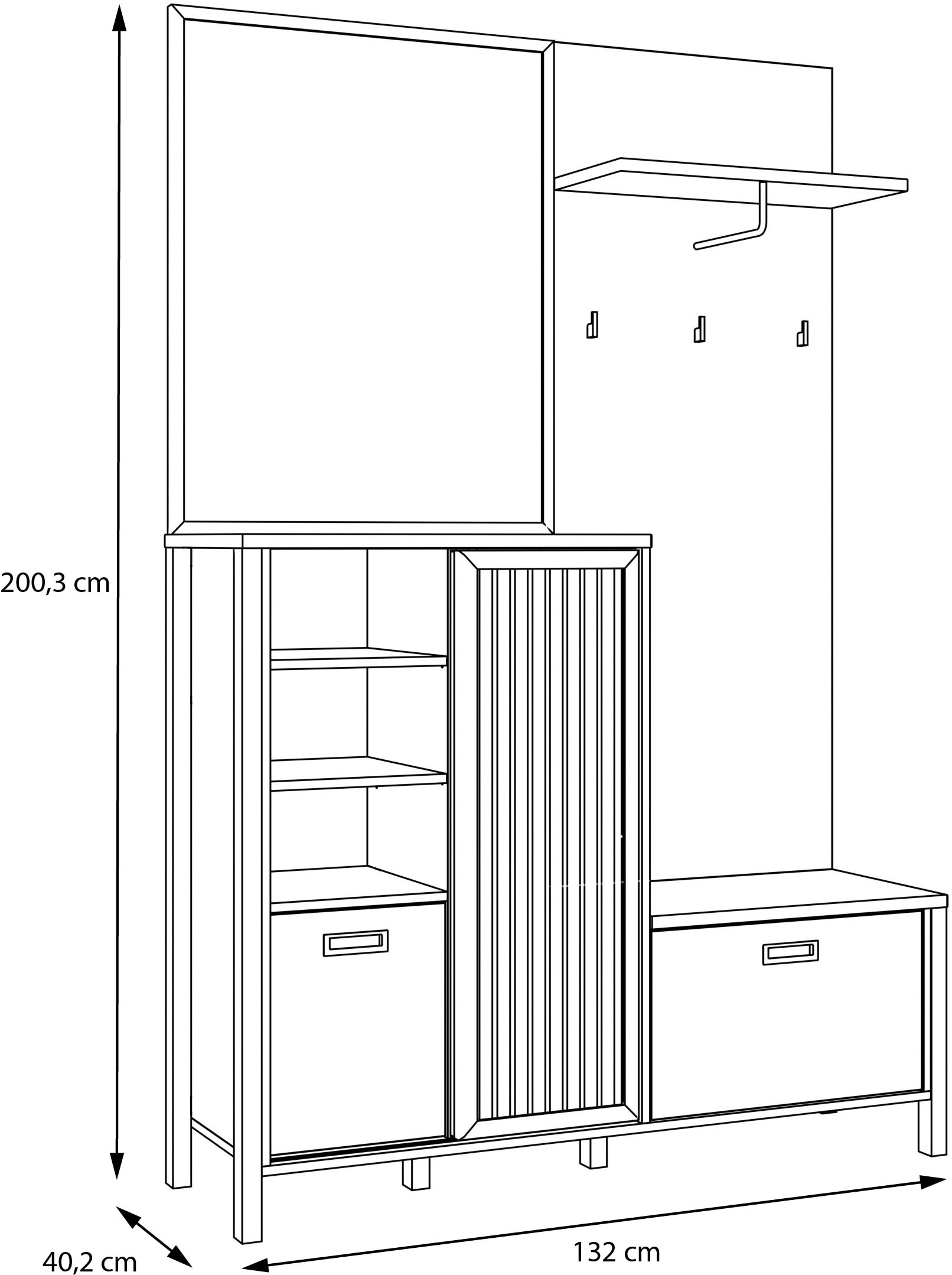 FORTE Kompaktgarderobe »Jytana«, Kompaktgarderobe, Stauraum, Lamellenoptik, Trendfarbe