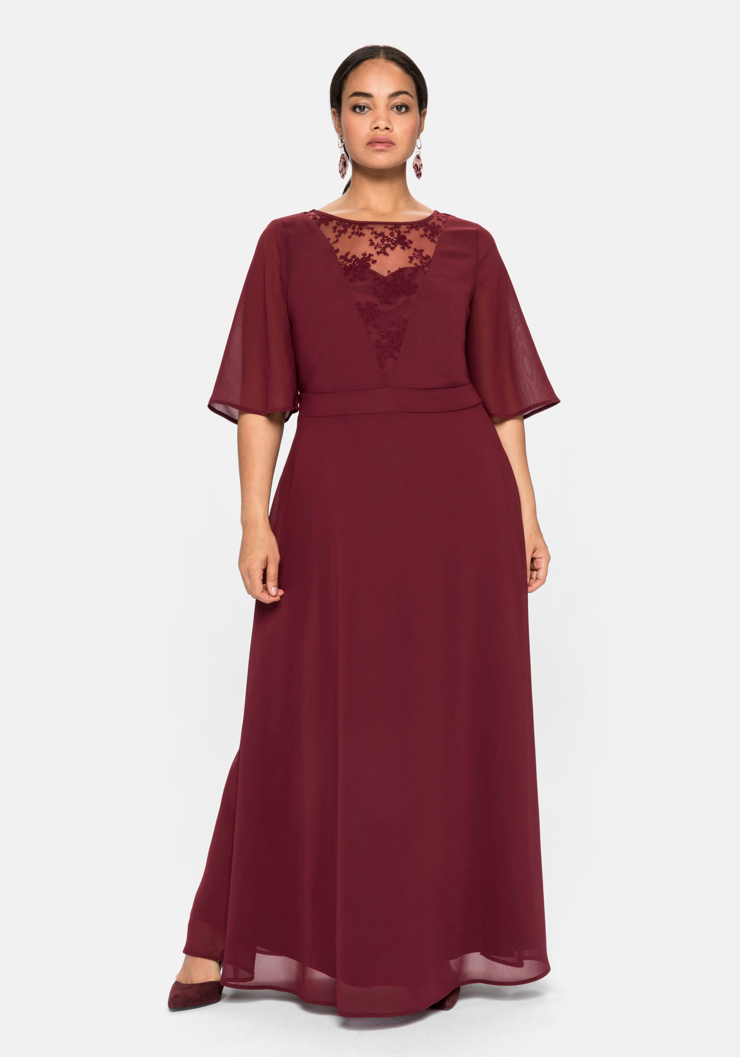 Sheego Abendkleid, aus Chiffon, mit Spitzen-Einsatz rot Damen Abendkleid Abendkleider Kleider