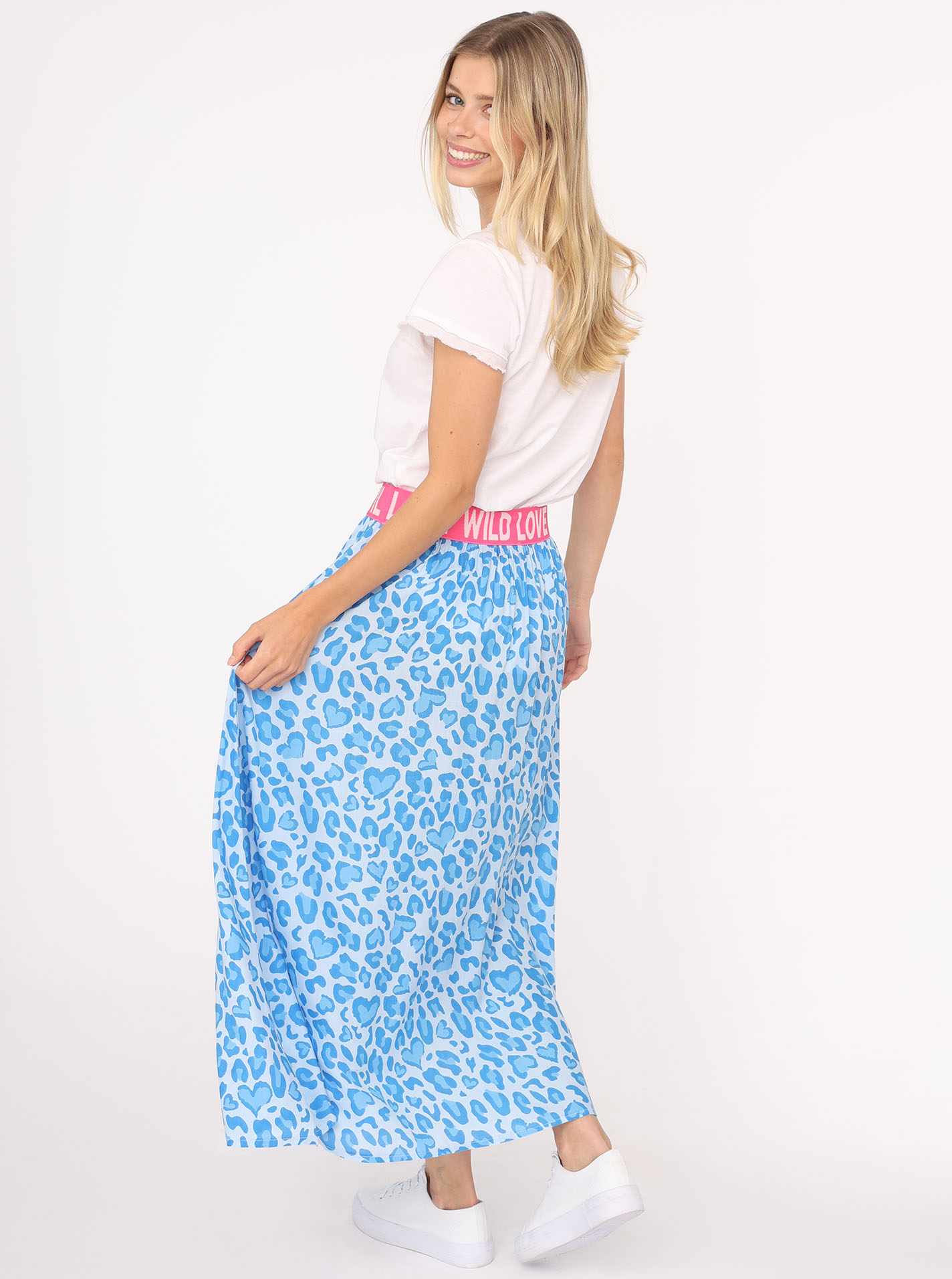ZWILLINGSHERZ Damen Maxirock ""Leo Herzen"", blau, Gr. L, animal-print, Web, Obermaterial: 100% Viskose, Röcke, Animal-Muster, knöchellang, Gummizug,