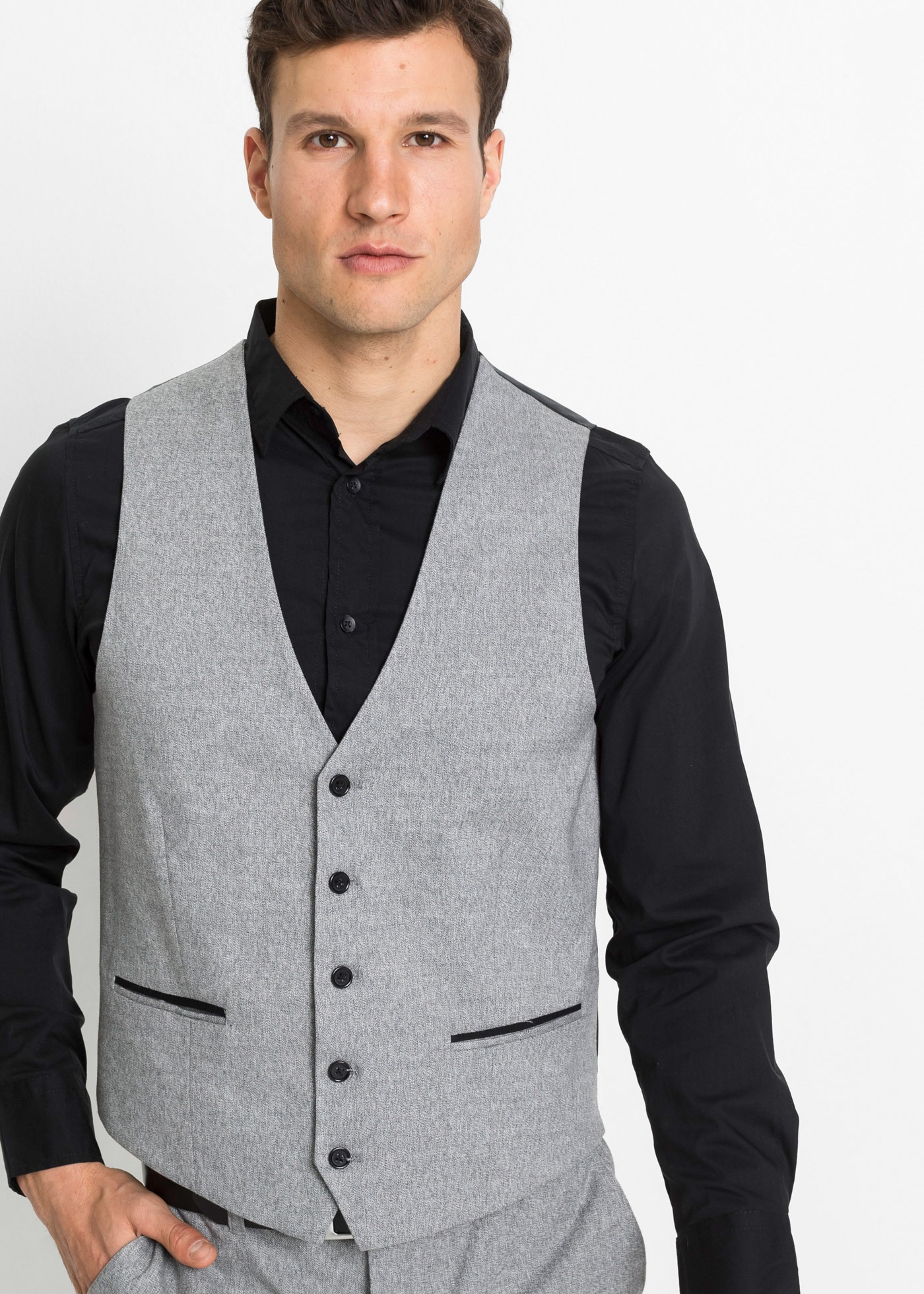 bonprix Anzug 3-teilig Set, 2, 3 tlg. tlg. regular fit Anzug mit Weste (3-tlg.Set) meliert
