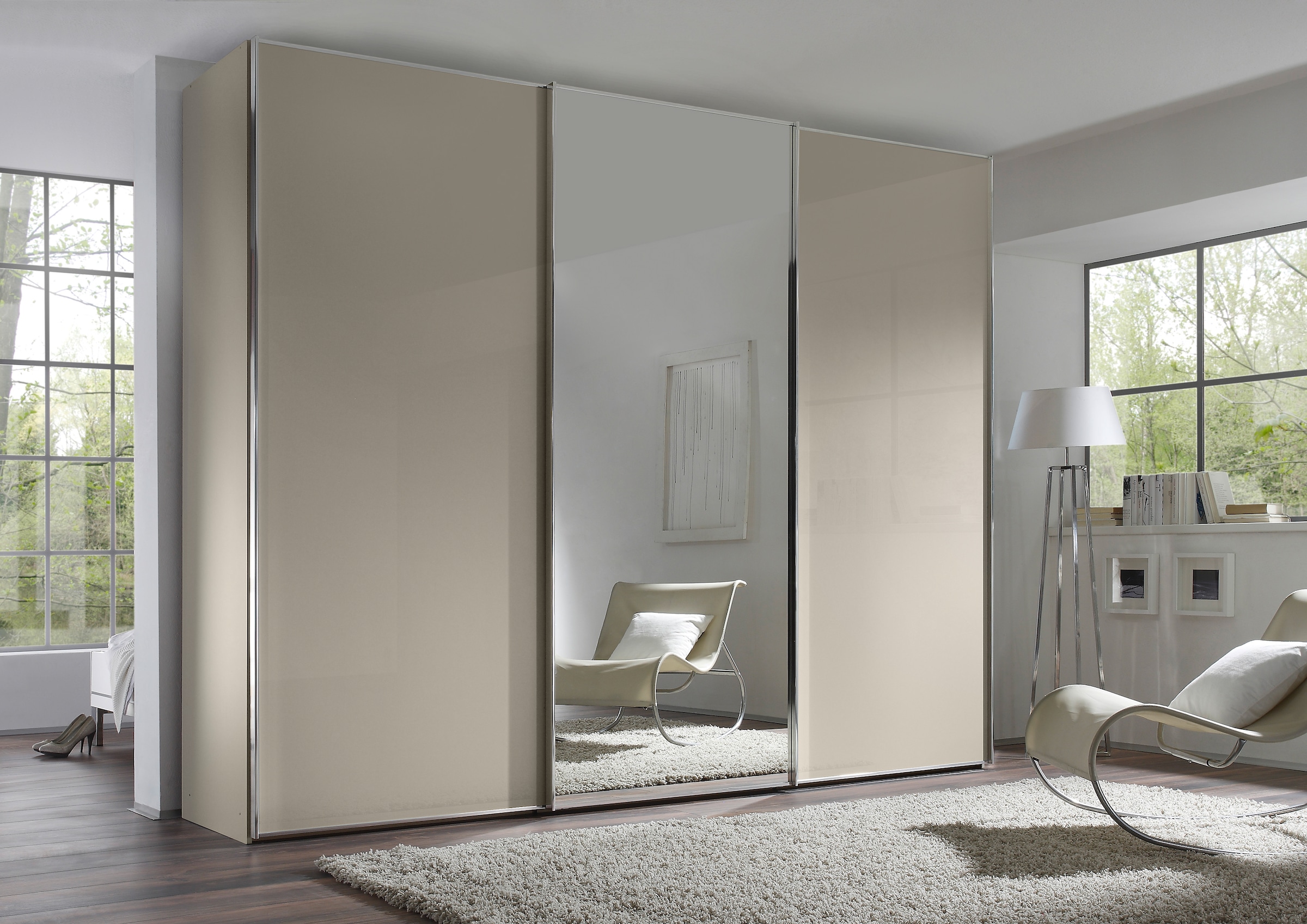 STAUD Schwebetürenschrank »Sinfonie Plus, edles Design in hochwertiger Qualität, Made in Germany«, Mit Spiegeltür und vier verschiedenen Ausstattungsvarianten