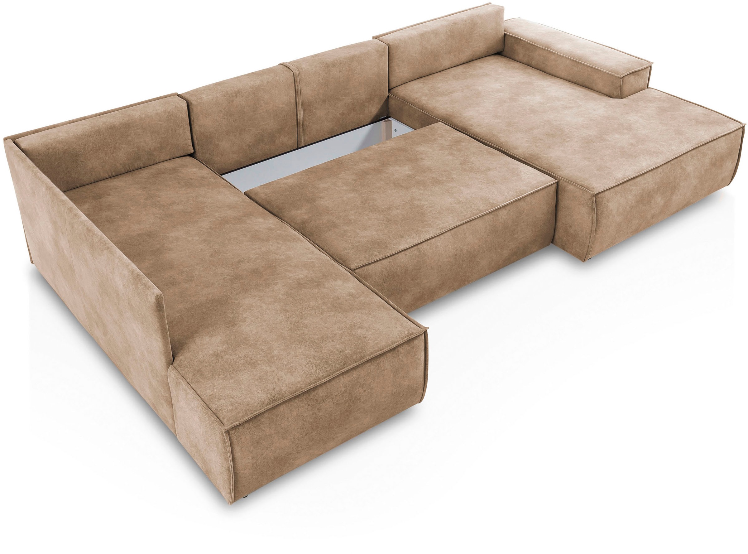 Home affaire Wohnlandschaft »SHERWOOD 329 cm, U-Form, Schlafsofa,«, Schlaffunktion m. Bettkasten (194x139 cm), Cord, Vintage, Samtvelours