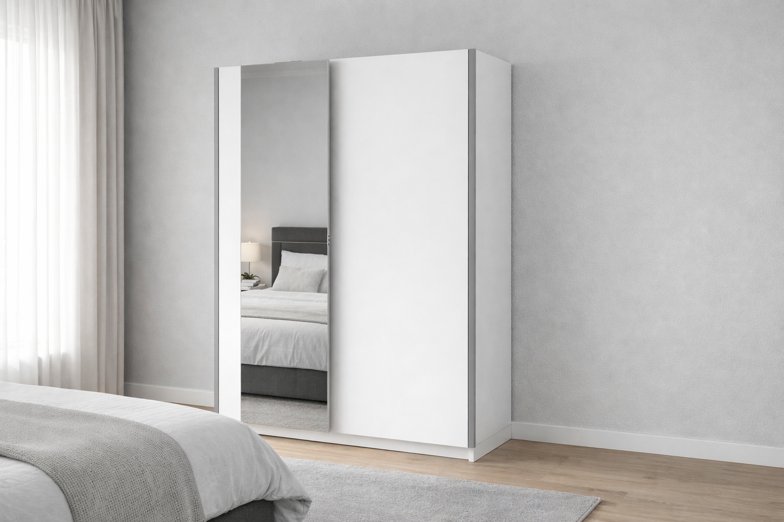 Home affaire Kleiderschrank »GRETCHEN Schiebetürenschrank mit 5 Fächer, Kleiderstange und Spiegel« Garderobe mit 2 Schwebetüren und Spiegel, Maße B/T/H: 150,6/2/198,5 cm