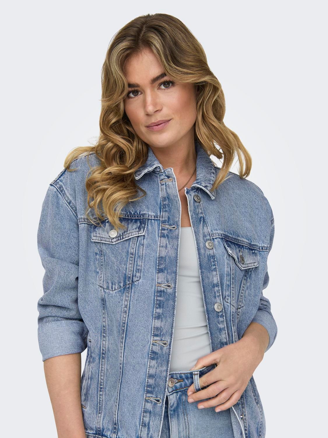 ONLY Jeansjacke "ONLOCEAN – Jeansjacke mit Knopfleiste und Bündchen", overs günstig online kaufen
